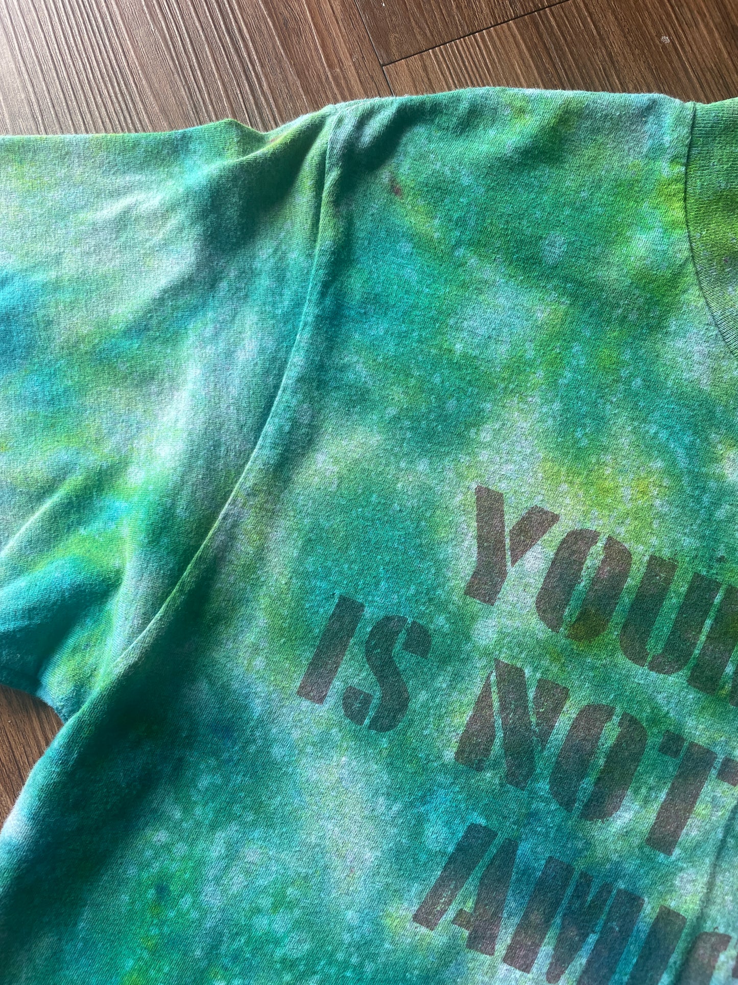 Medium Men’s Your Ego Is Not Your Amigo Handmade Tie Dye T-Shirt | Green Galaxy Reverse Tie Dye Short Sleeve