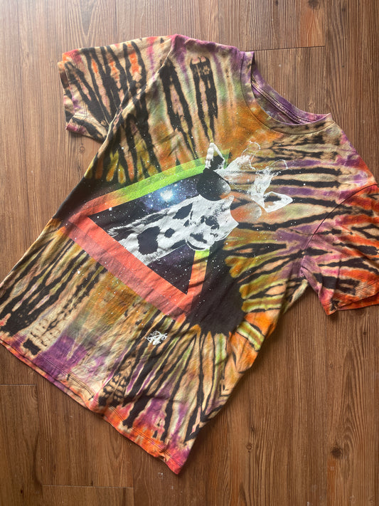 Medium Men’s Groovy Galactic Giraffe Handmade Tie Dye T-Shirt | Pastel Tones Triangle Pleated Reverse Tie Dye Short Sleeve