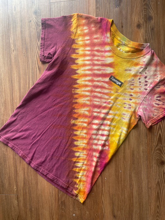 Small Unisex Savage Handmade Reverse Tie Dye T-Shirt | Warm Tones Pleated Bleach Dye Short Sleeve