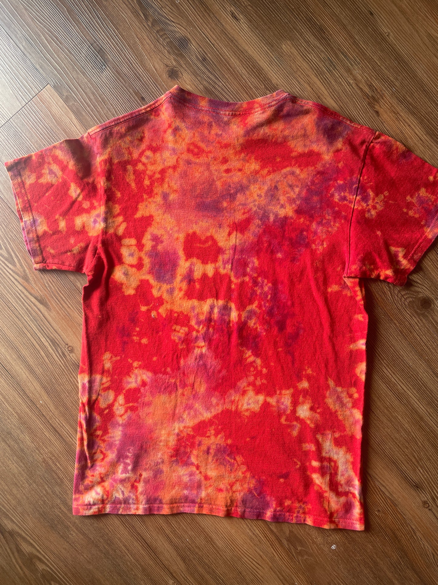 Medium Men’s Harambe Handmade Tie Dye T-Shirt | Red Warm Tones Crumpled Bleach Dye Short Sleeve
