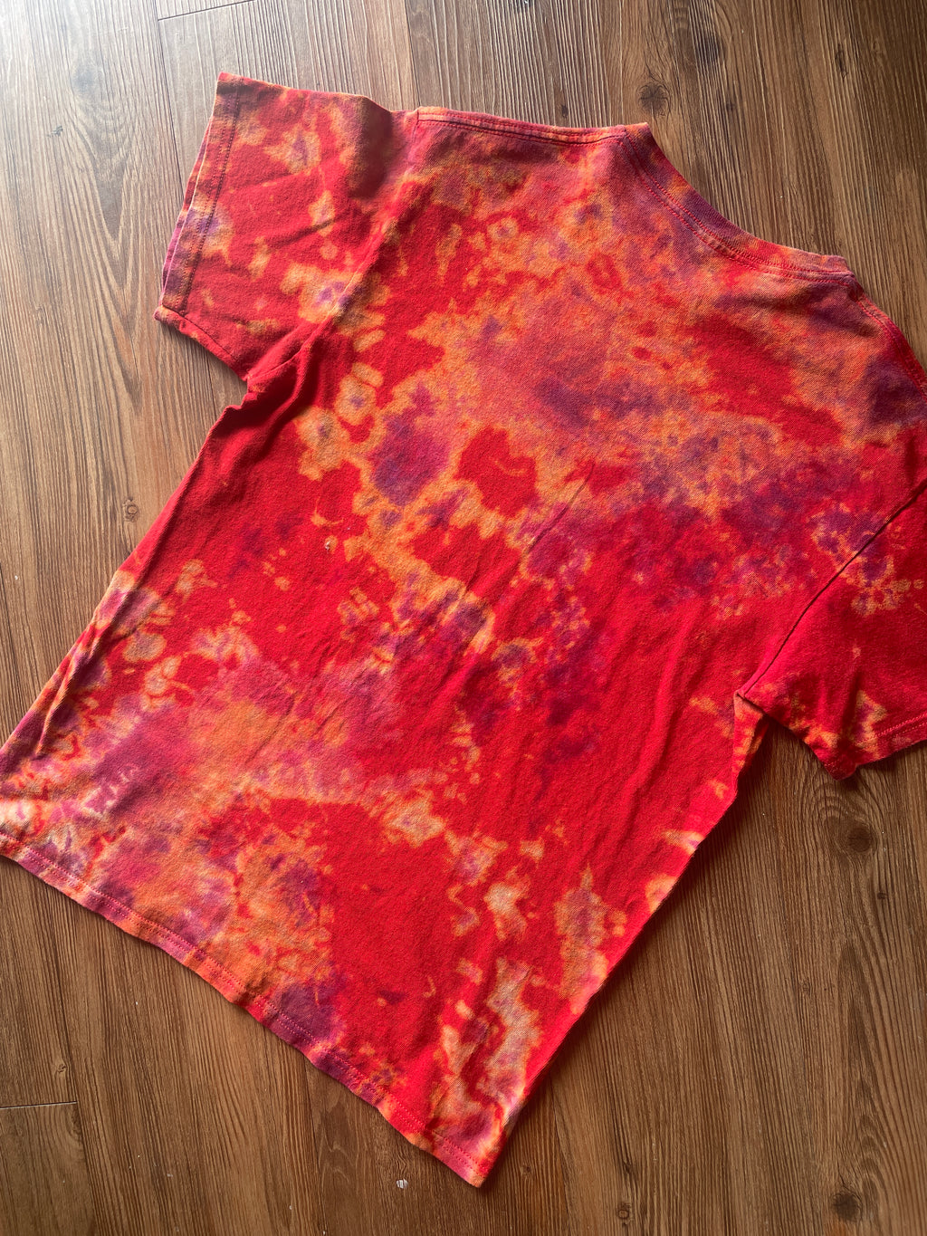 Medium Men’s Harambe Handmade Tie Dye T-Shirt | Red Warm Tones Crumpled Bleach Dye Short Sleeve