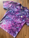 Small Men’s Carhartt Galaxy Tie Dye Handmade T-Shirt | Purple and Blue Reverse Tie Dye Short Sleeve