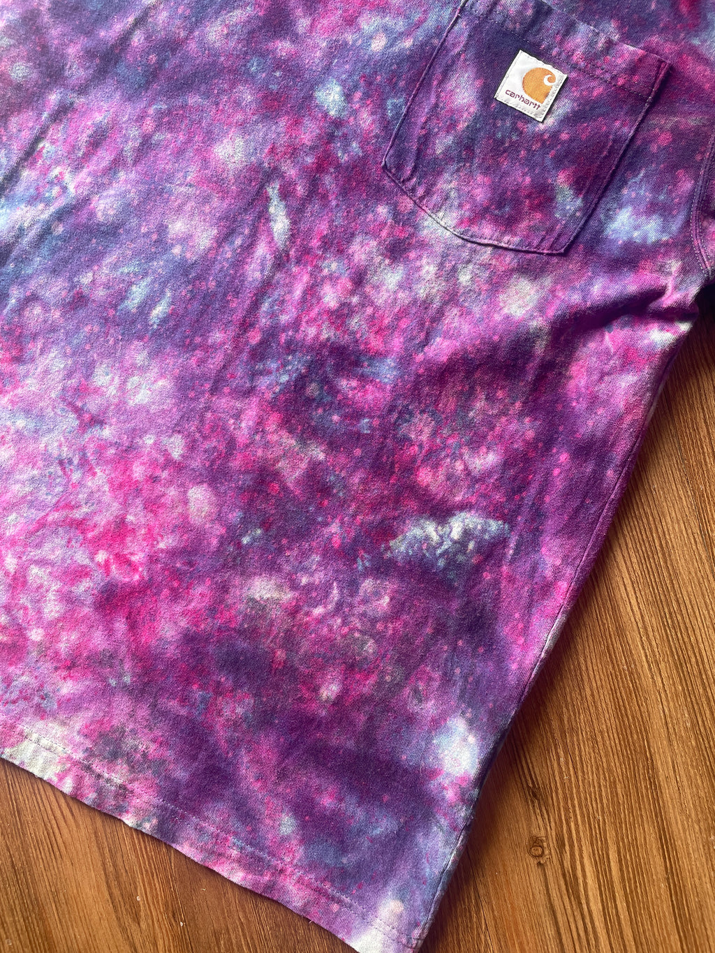 Small Men’s Carhartt Galaxy Tie Dye Handmade T-Shirt | Purple and Blue Reverse Tie Dye Short Sleeve