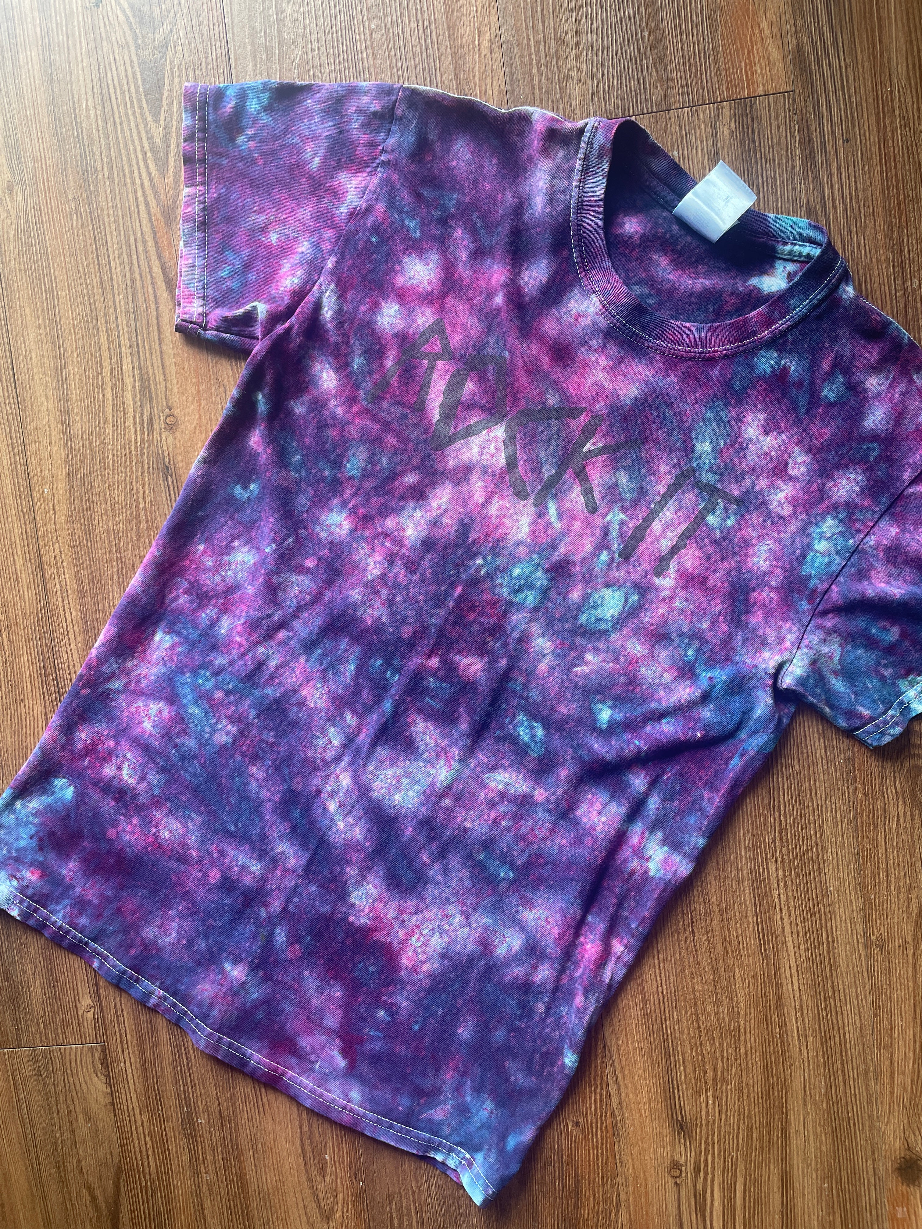 Small Men’s ROCK IT! Galaxy Tie Dye Handmade T-Shirt | Blue and Purple Dark Galaxy Dye Short Sleeve