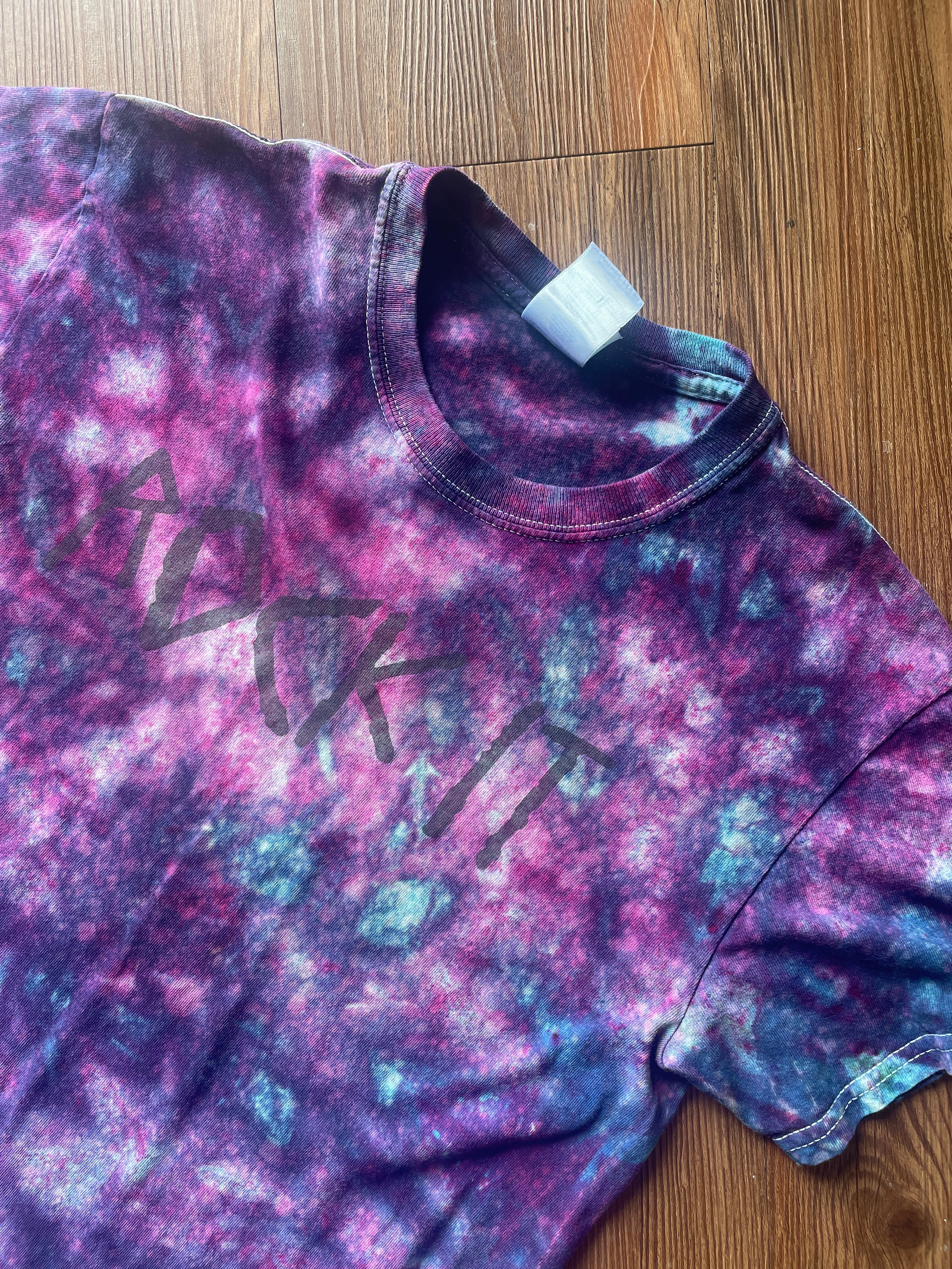 Small Men’s ROCK IT! Galaxy Tie Dye Handmade T-Shirt | Blue and Purple Dark Galaxy Dye Short Sleeve