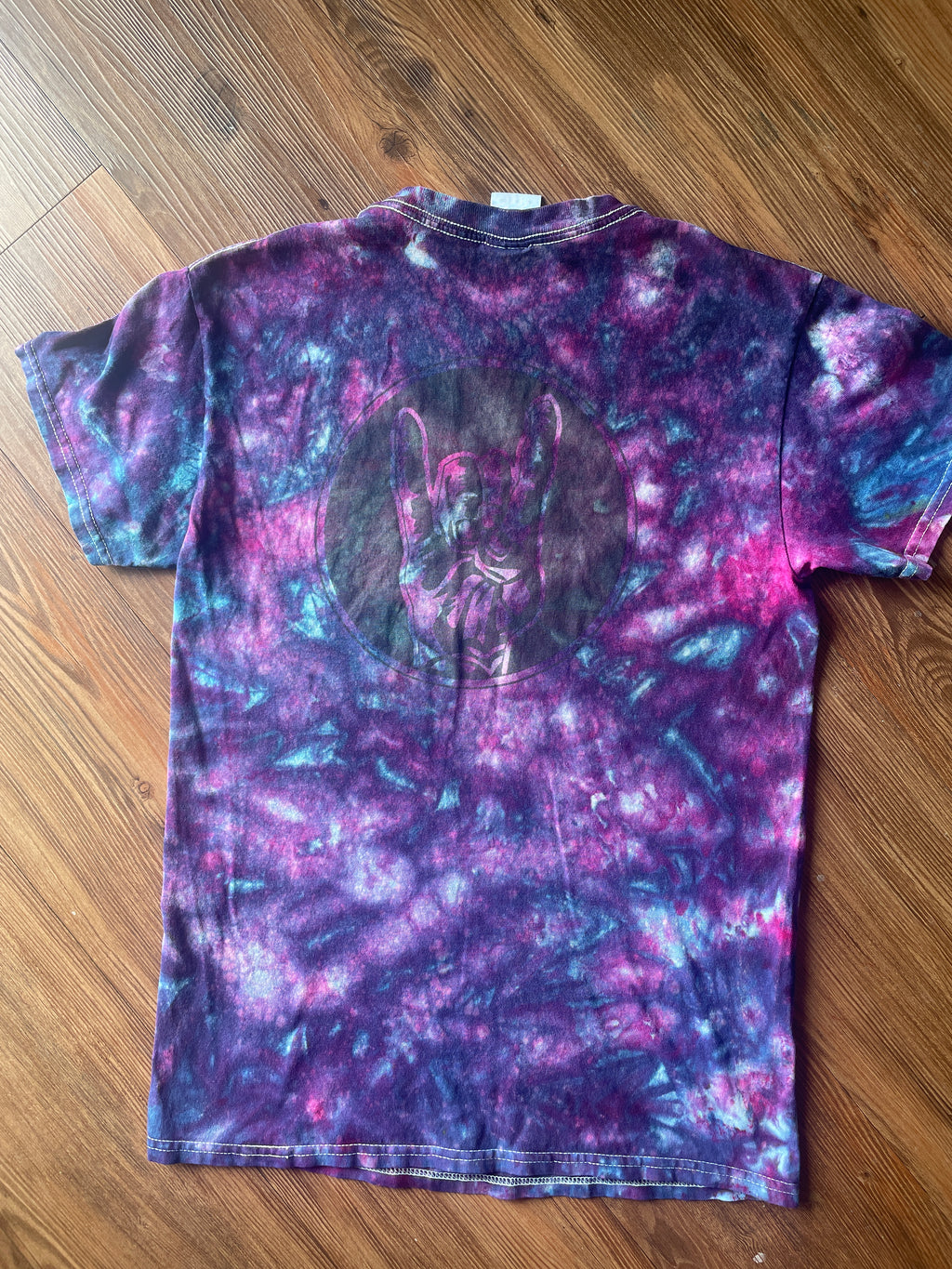 Small Men’s ROCK IT! Galaxy Tie Dye Handmade T-Shirt | Blue and Purple Dark Galaxy Dye Short Sleeve