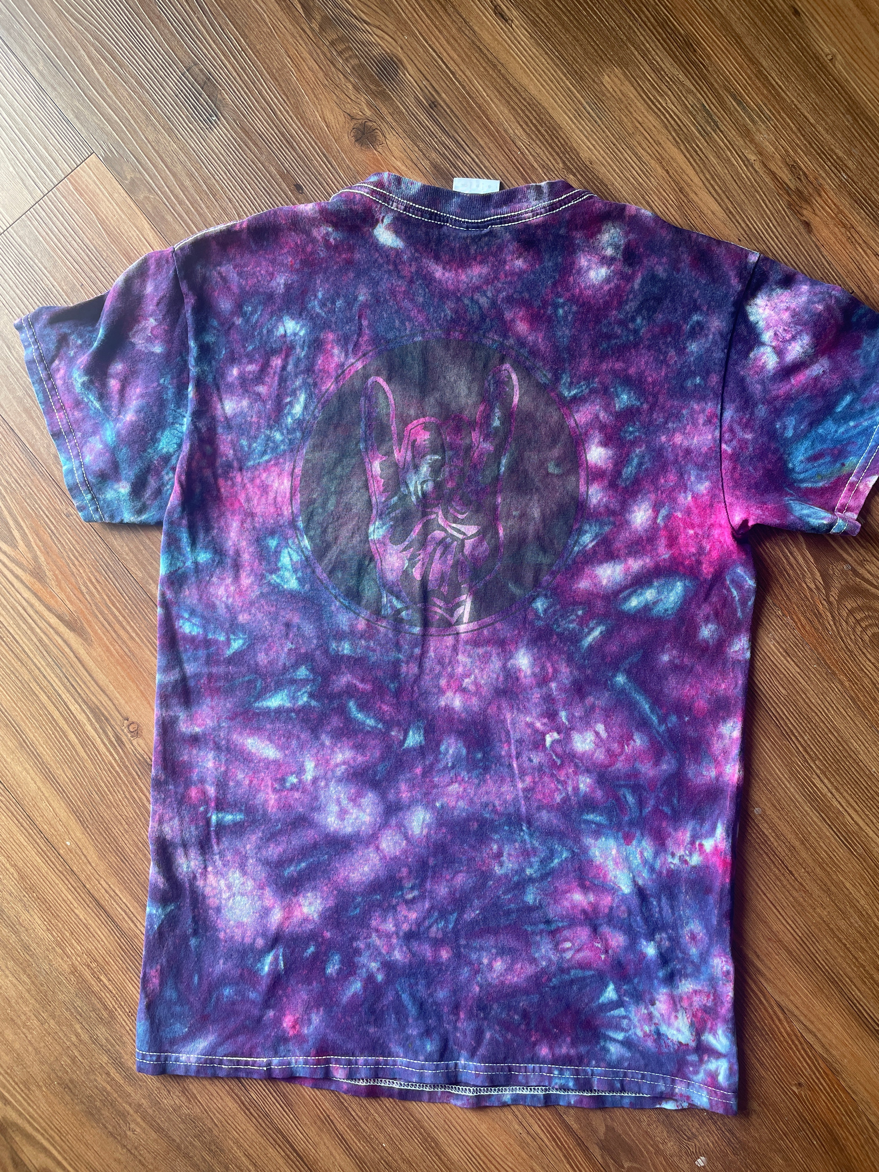 Small Men’s ROCK IT! Galaxy Tie Dye Handmade T-Shirt | Blue and Purple Dark Galaxy Dye Short Sleeve