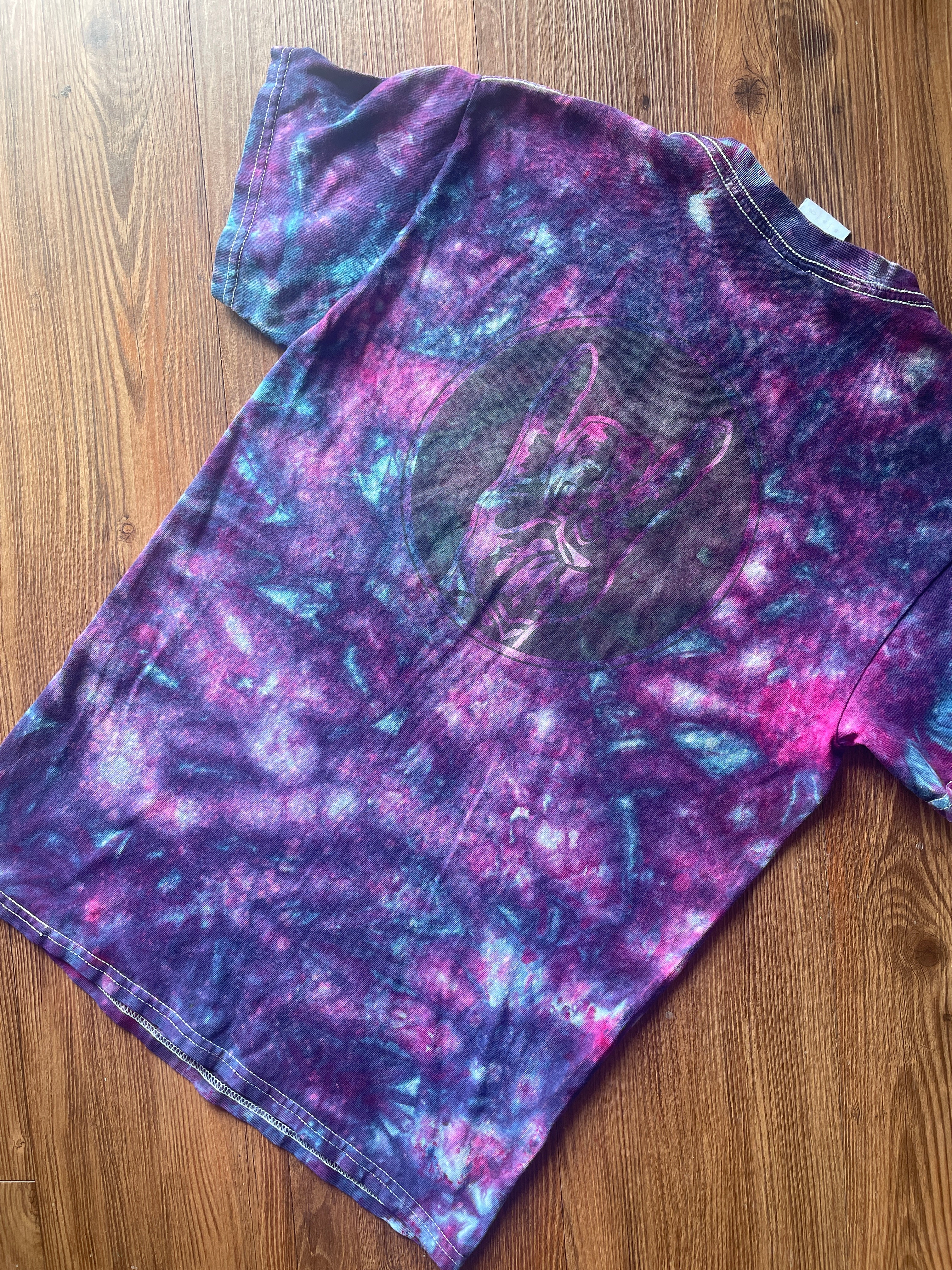 Small Men’s ROCK IT! Galaxy Tie Dye Handmade T-Shirt | Blue and Purple Dark Galaxy Dye Short Sleeve
