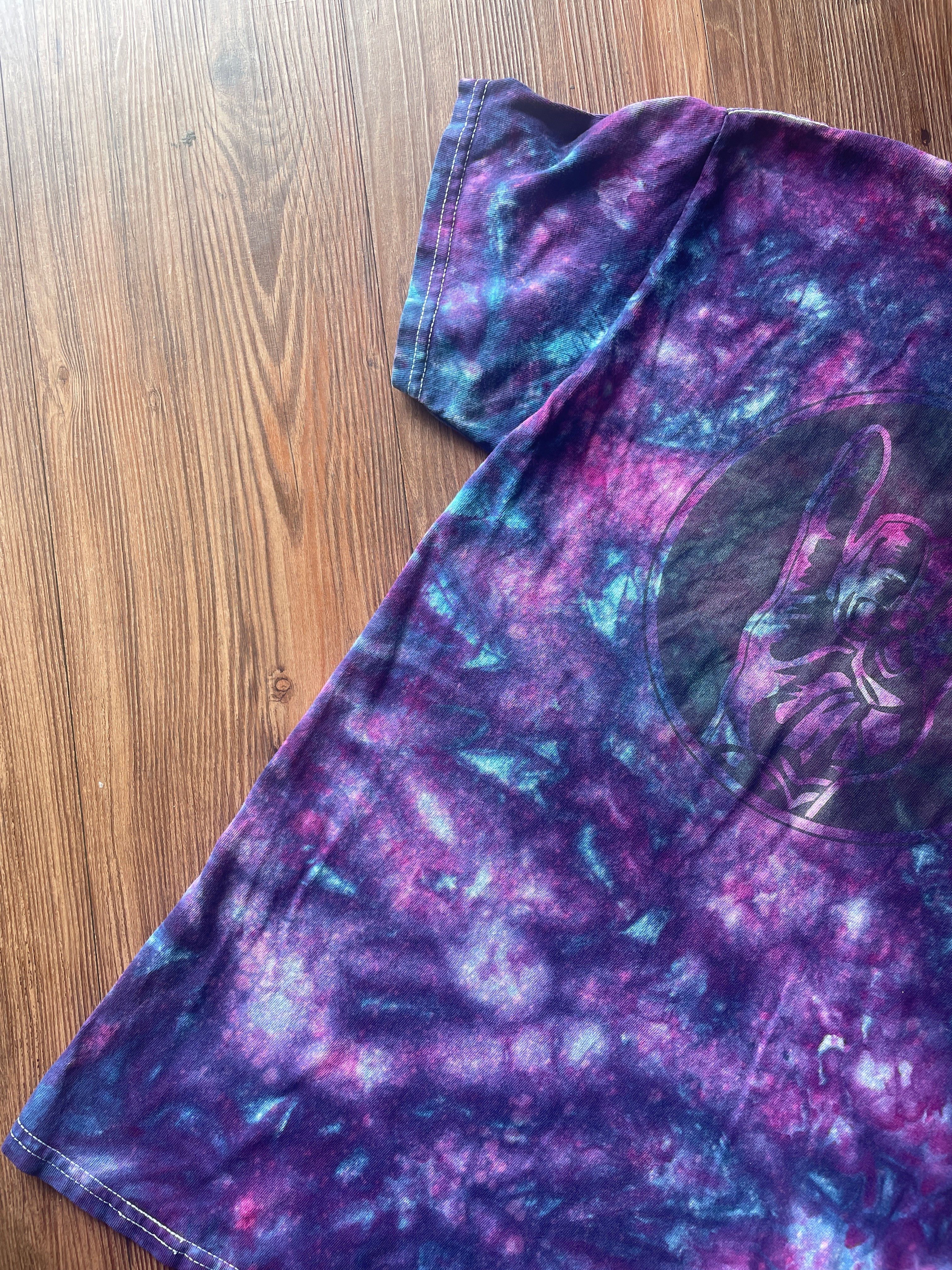 Small Men’s ROCK IT! Galaxy Tie Dye Handmade T-Shirt | Blue and Purple Dark Galaxy Dye Short Sleeve