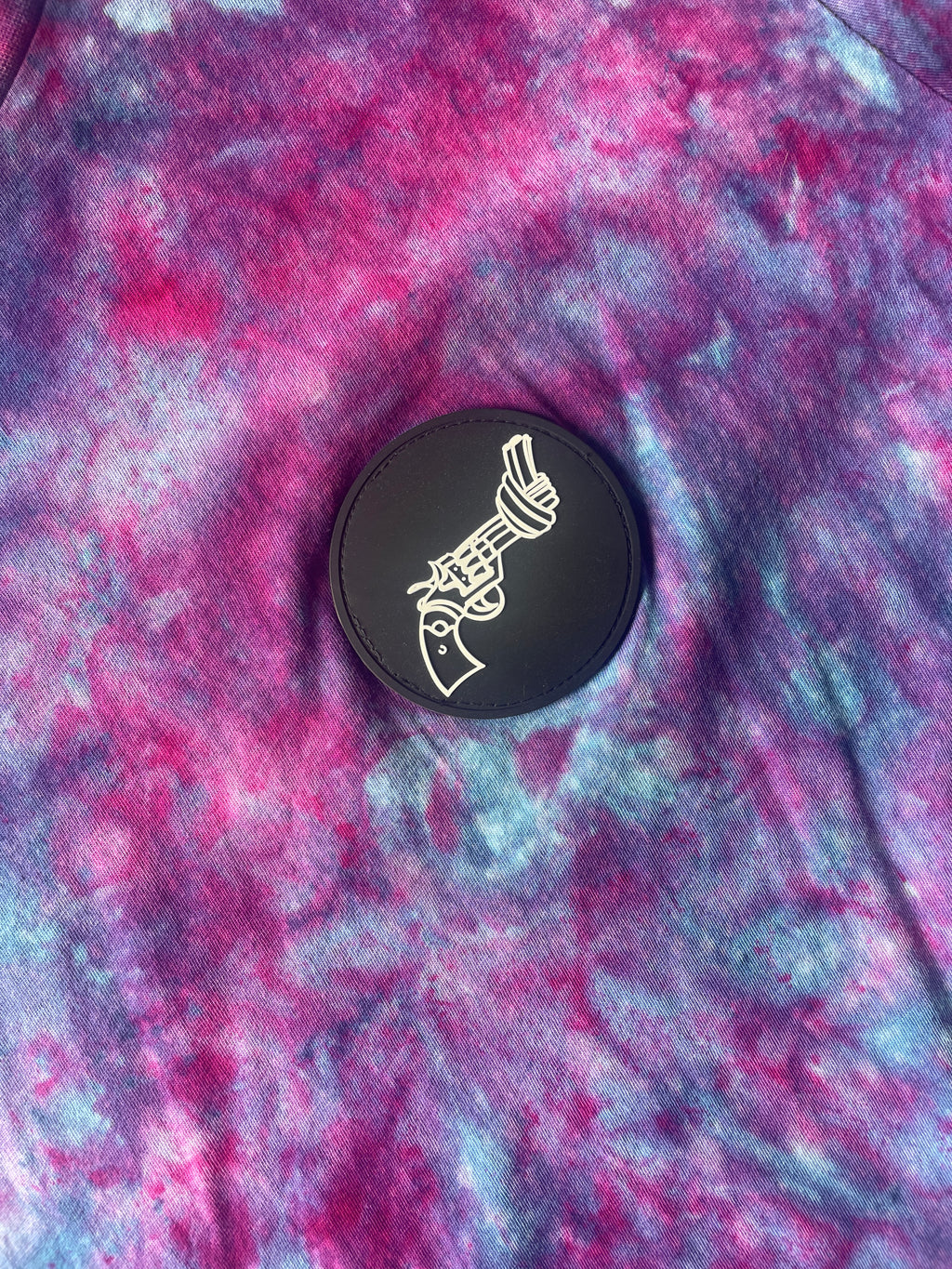 Large Women’s Anti-Gun Violence Handmade Galaxy Tie Dye T-Shirt | H&M Non-Violence Tie Dye Short Sleeve