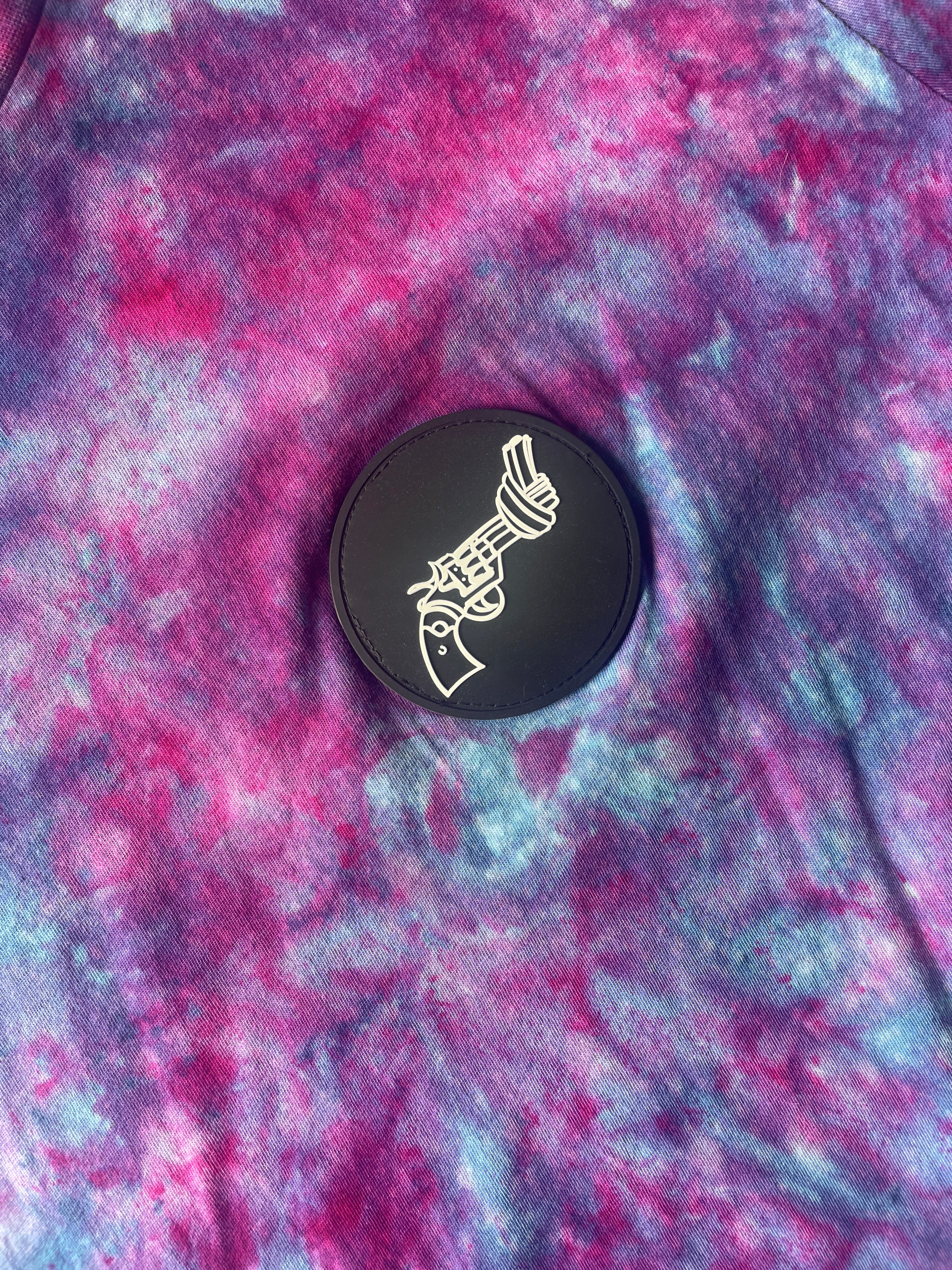 Large Women’s Anti-Gun Violence Handmade Galaxy Tie Dye T-Shirt | H&M Non-Violence Tie Dye Short Sleeve
