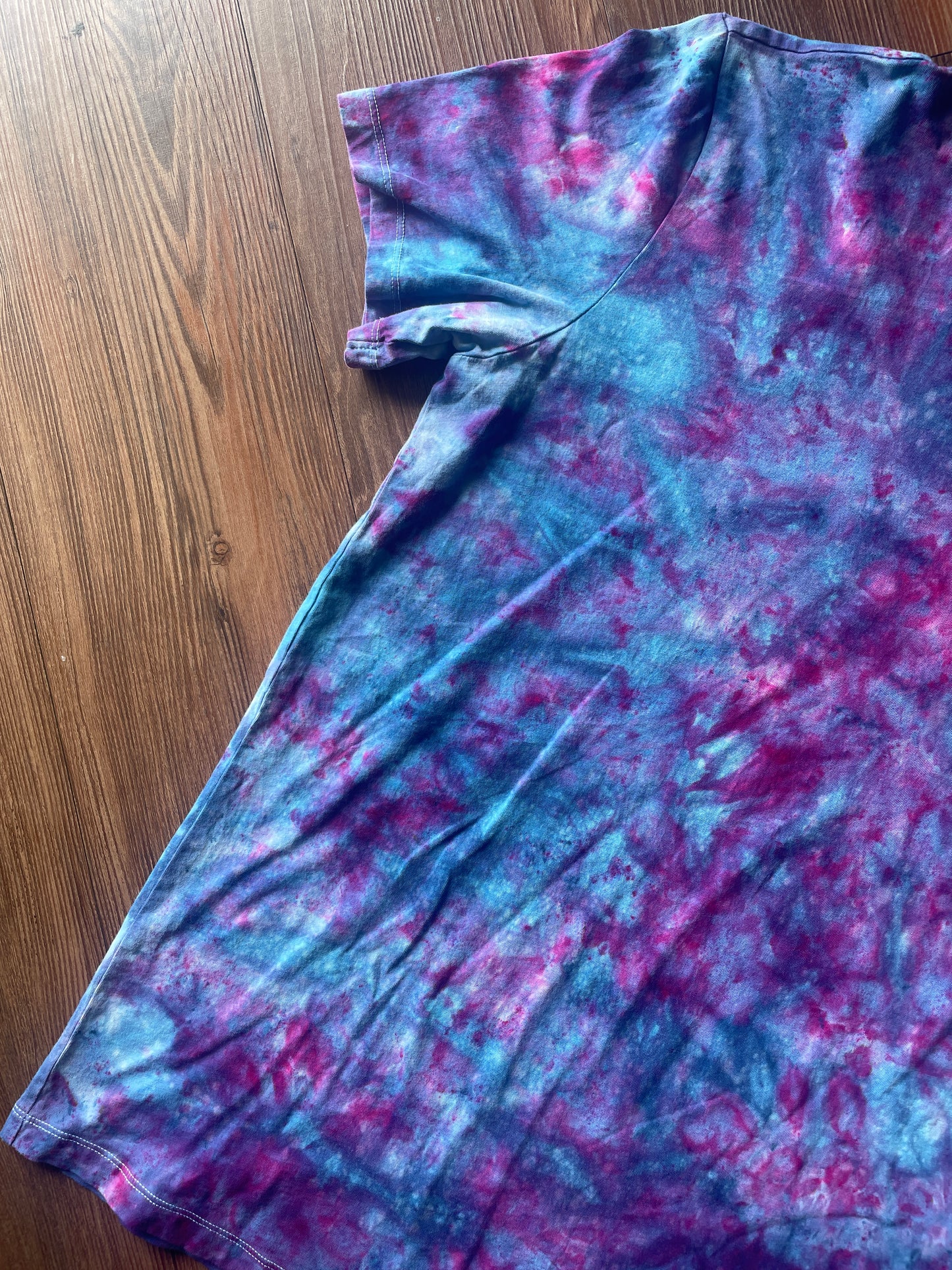 Large Women’s Anti-Gun Violence Handmade Galaxy Tie Dye T-Shirt | H&M Non-Violence Tie Dye Short Sleeve