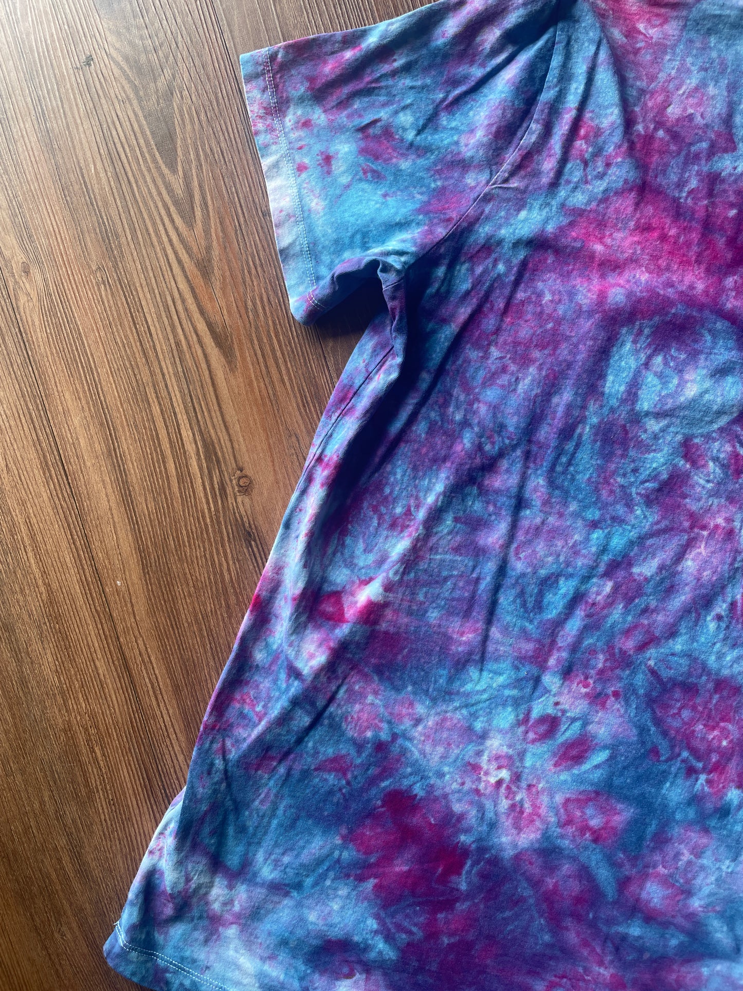 Large Women’s Anti-Gun Violence Handmade Galaxy Tie Dye T-Shirt | H&M Non-Violence Tie Dye Short Sleeve