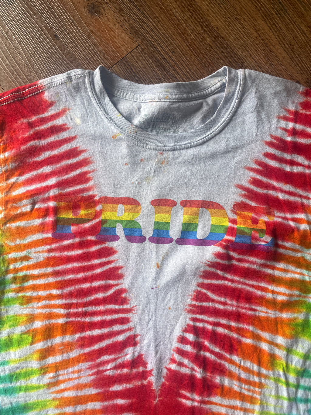 Large Men’s Rainbow PRIDE Handmade Tie Dye T-Shirt | LGBTQ+ Pride Month V-Pleated Tie Dye Short Sleeve