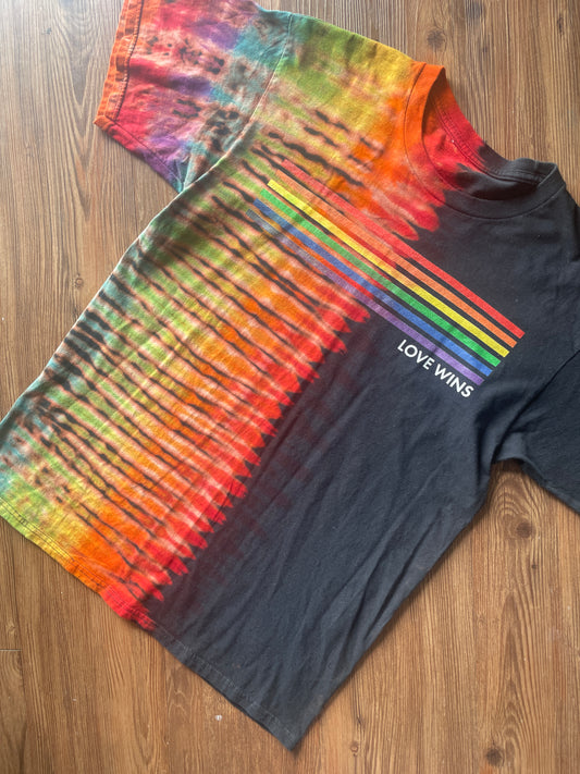 Medium Men’s Pride Love Wins Handmade Tie Dye T-Shirt | LGBTQ+ Rainbow Pride Month Pleated Tie Dye Short Sleeve