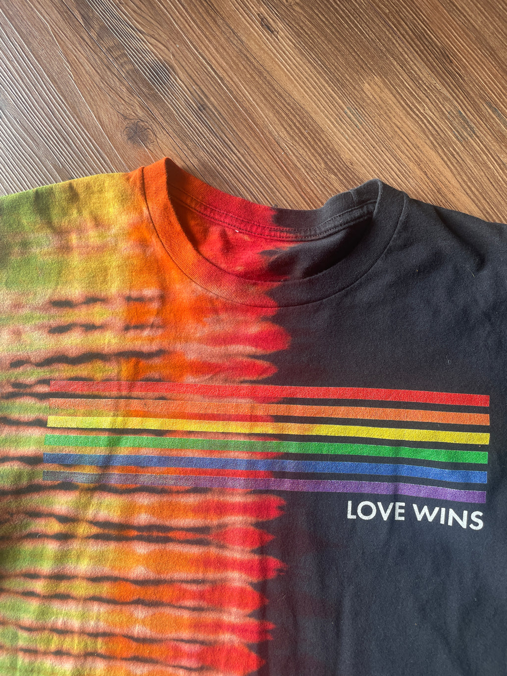 Medium Men’s Pride Love Wins Handmade Tie Dye T-Shirt | LGBTQ+ Rainbow Pride Month Pleated Tie Dye Short Sleeve