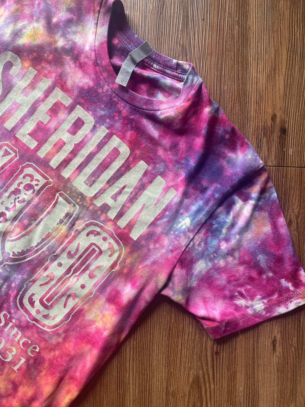 Medium Men’s Sheridan WYO Rodeo Handmade Tie Dye T-Shirt | Pink and Purple Reverse Galaxy Tie Dye Short Sleeve