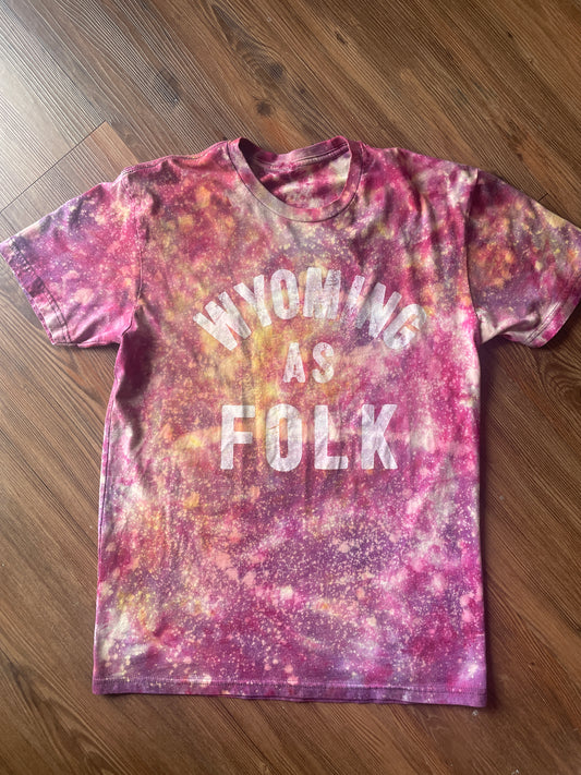 Medium Men’s Wyoming as Folk Handmade Tie Dye T-Shirt | Surf Wyoming Pastel Pink Galaxy Tie Dye Short Sleeve