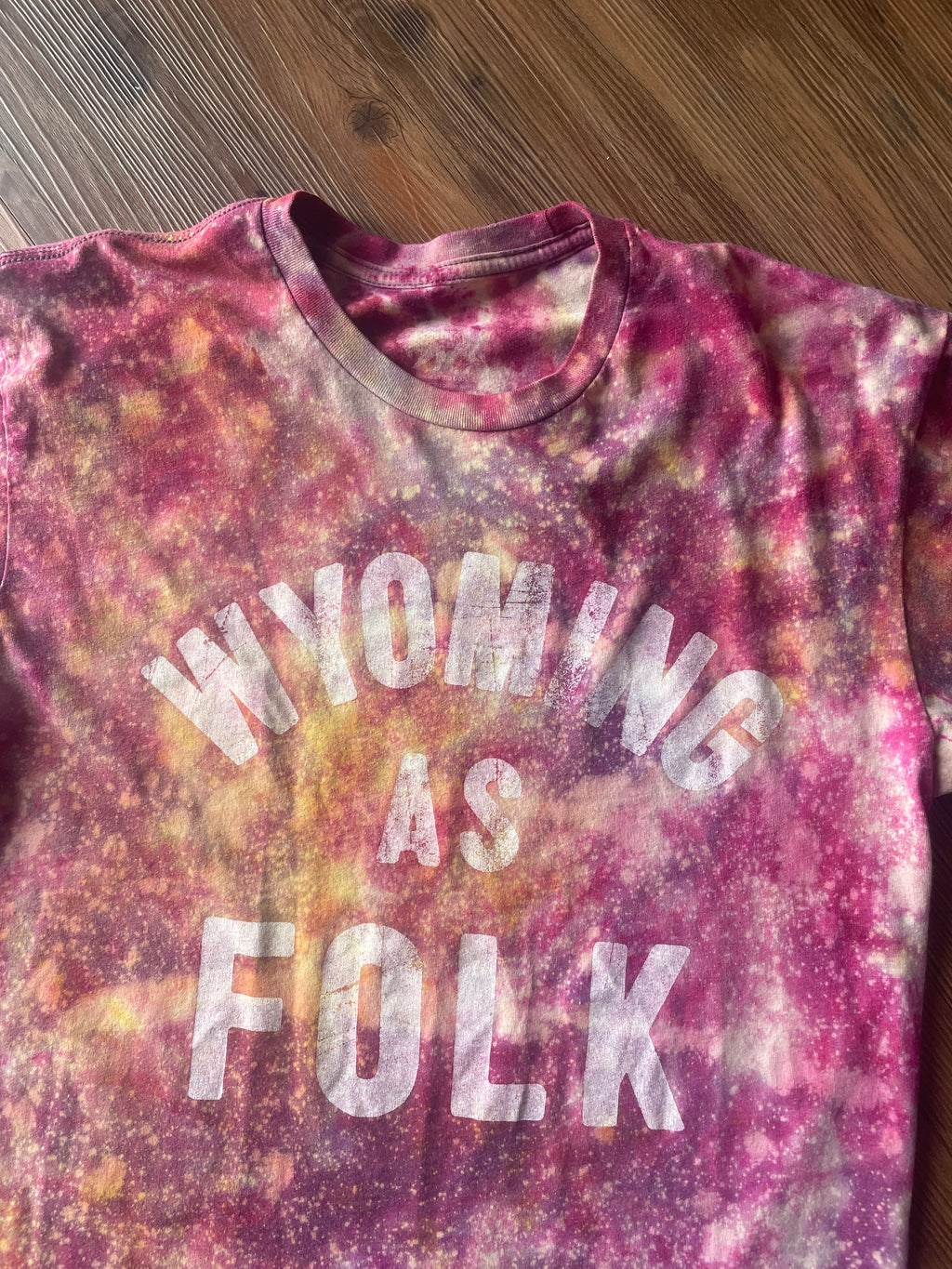 Medium Men’s Wyoming as Folk Handmade Tie Dye T-Shirt | Surf Wyoming Pastel Pink Galaxy Tie Dye Short Sleeve