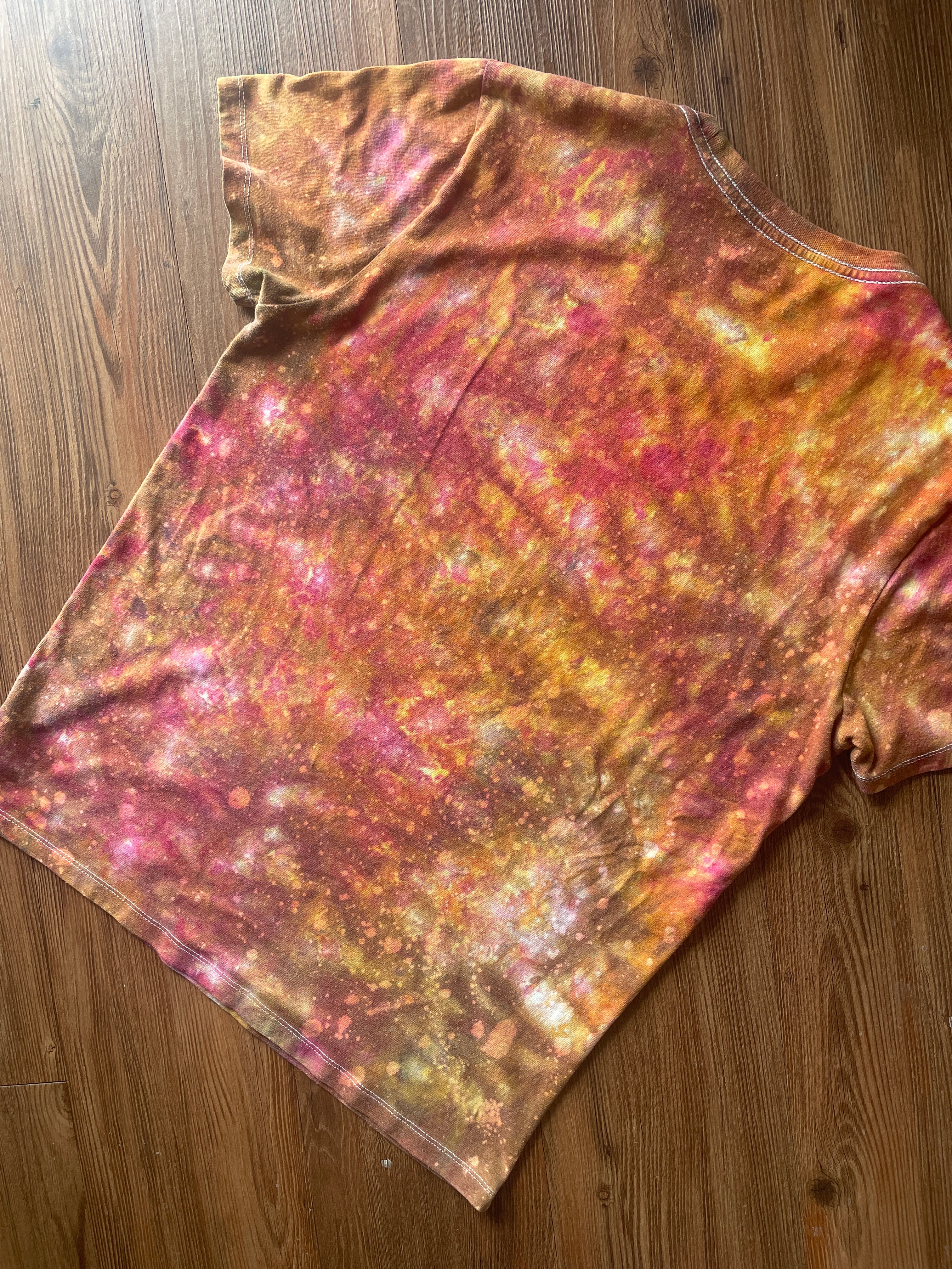 MEDIUM Unisex California Bear Handmade Fire Dye Tie Dye t-shirt | Red Orange Galaxy Dye Short Sleeve Top