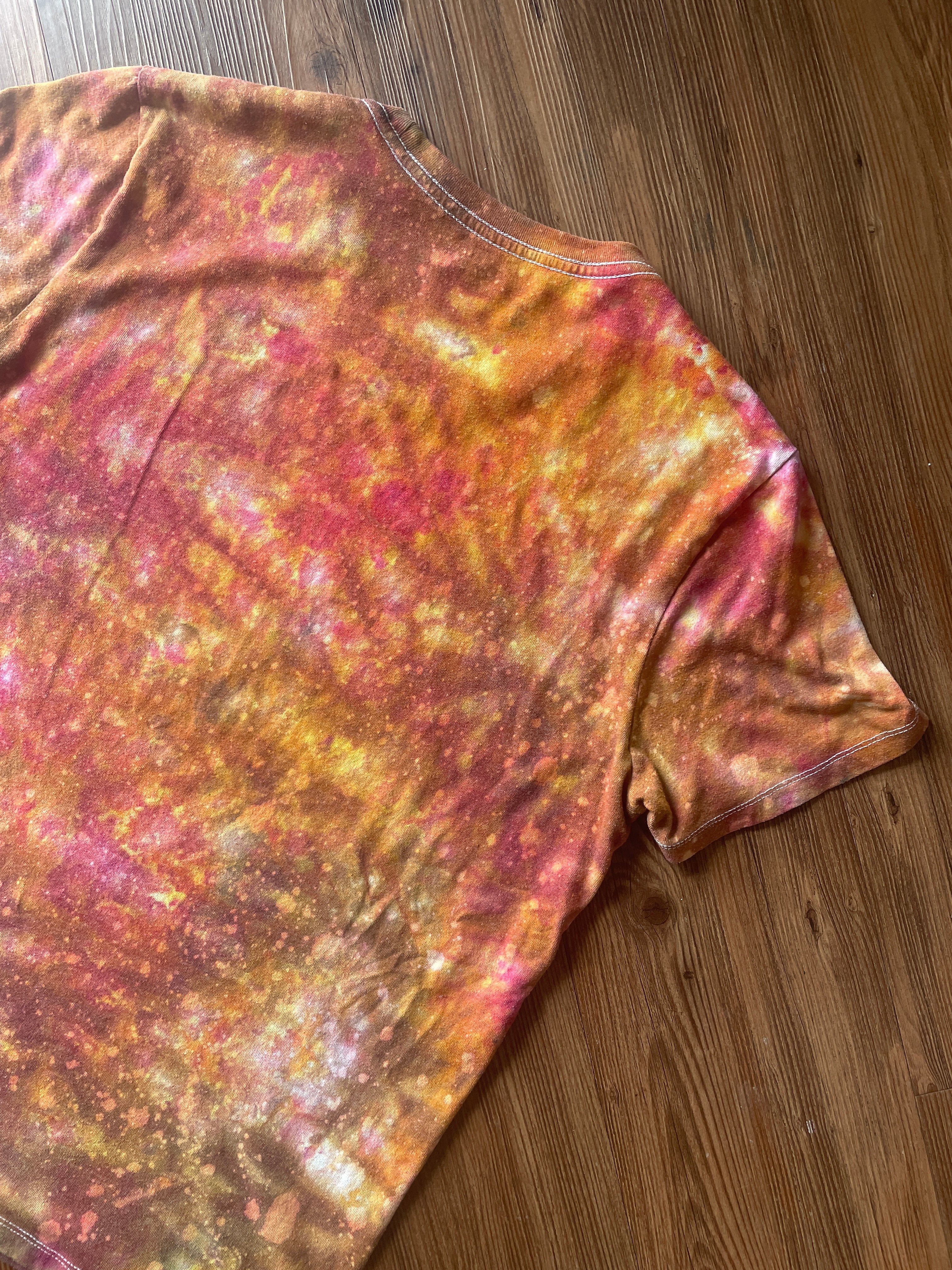 MEDIUM Unisex California Bear Handmade Fire Dye Tie Dye t-shirt | Red Orange Galaxy Dye Short Sleeve Top