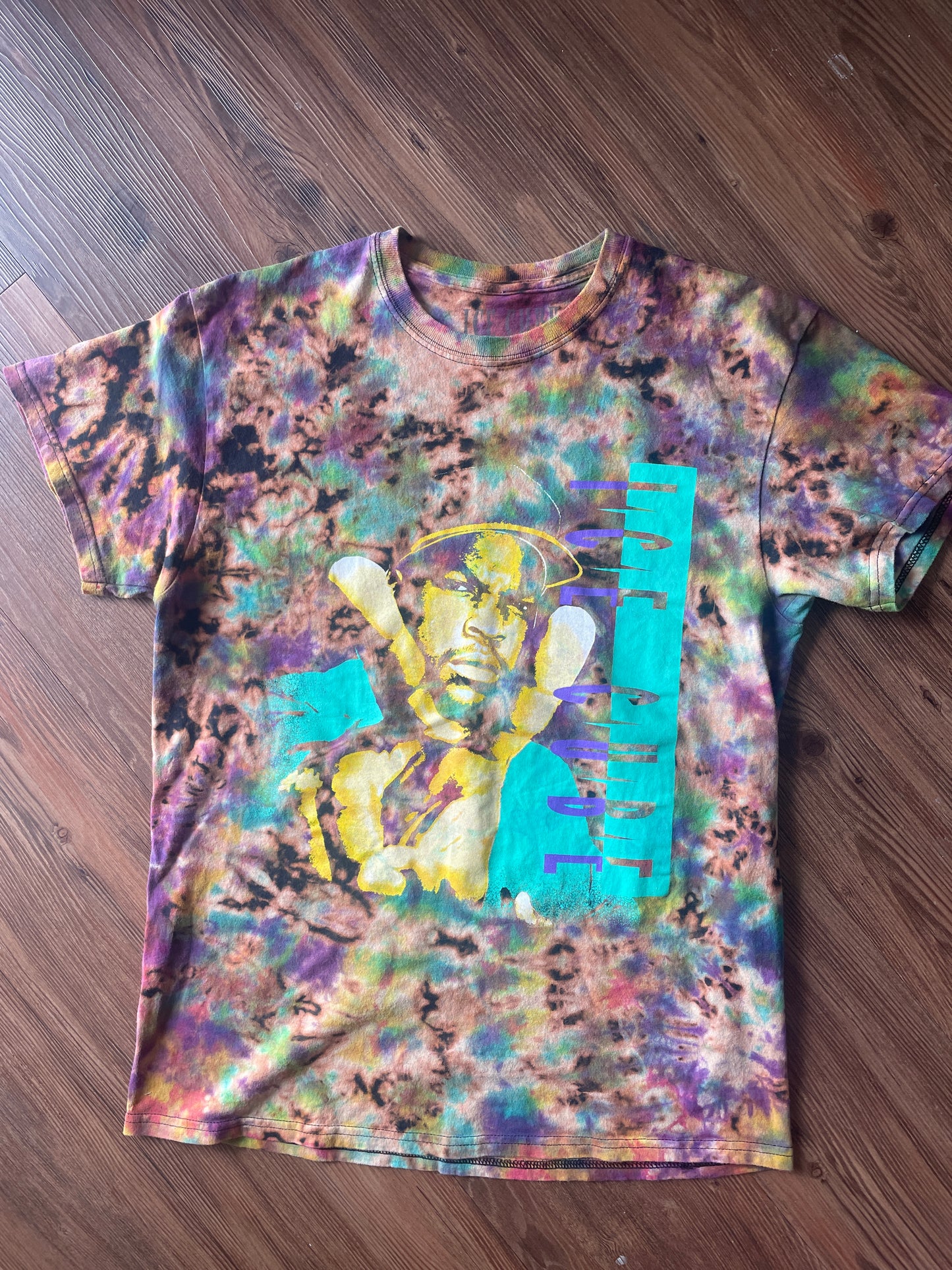 MEDIUM Men's Ice Cube Reverse Tie Dye t-shirt | NWA Bleach Crumpled
