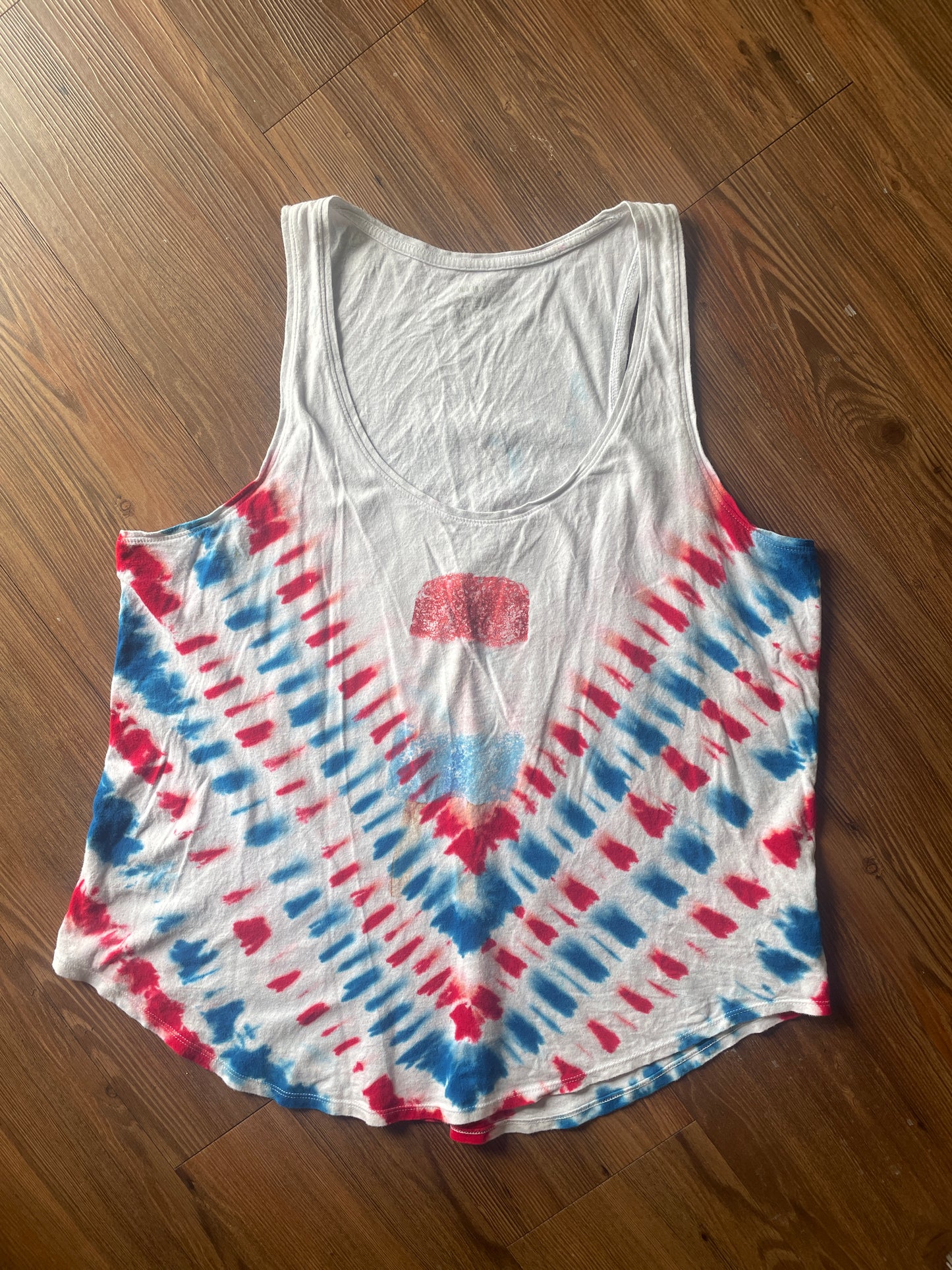 XL Women's Red White and Blue Popsicle Tie Dye Tank Top | Patiotric July 4 USA Sleeveless Top