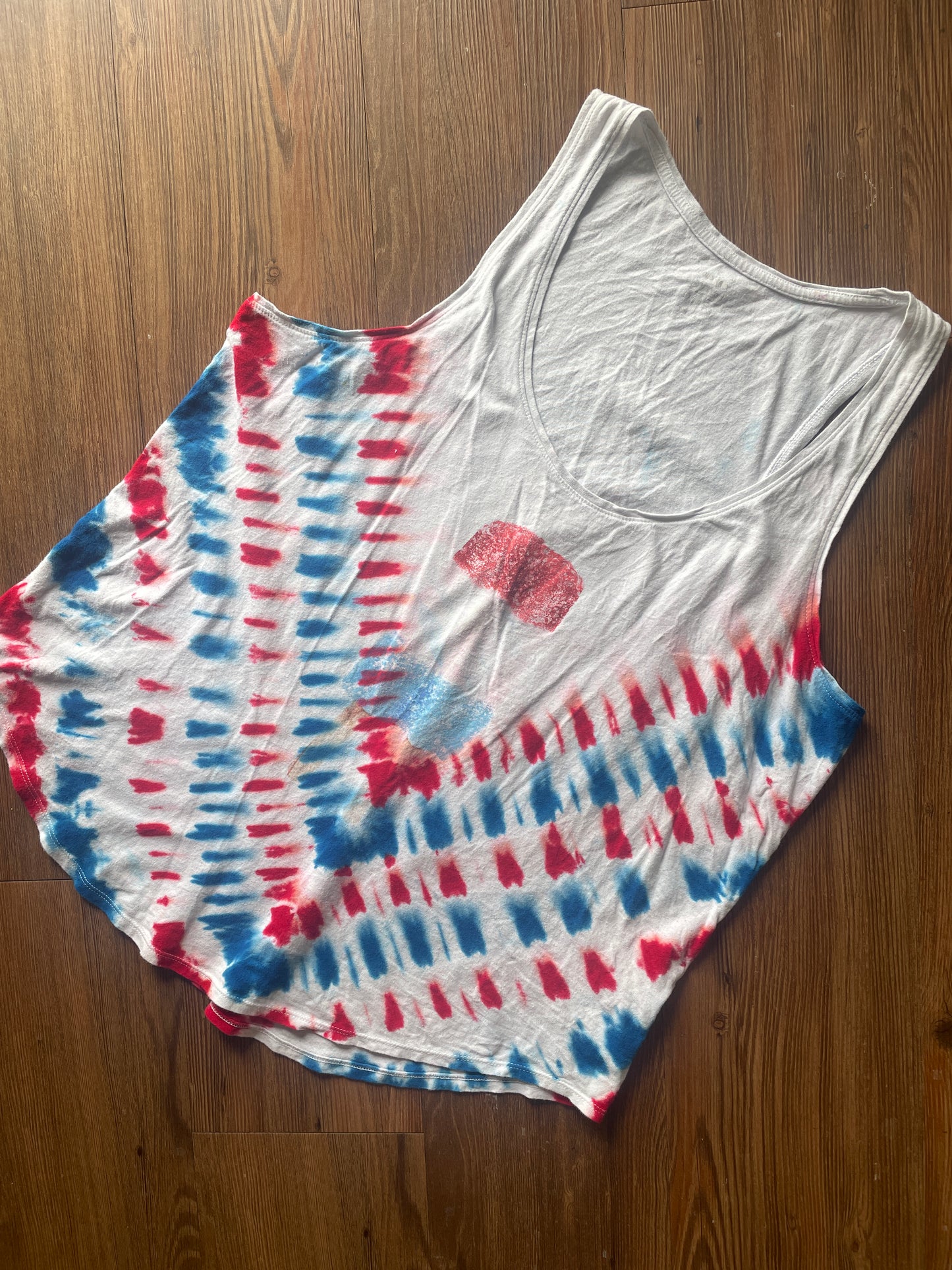 XL Women's Red White and Blue Popsicle Tie Dye Tank Top | Patiotric July 4 USA Sleeveless Top