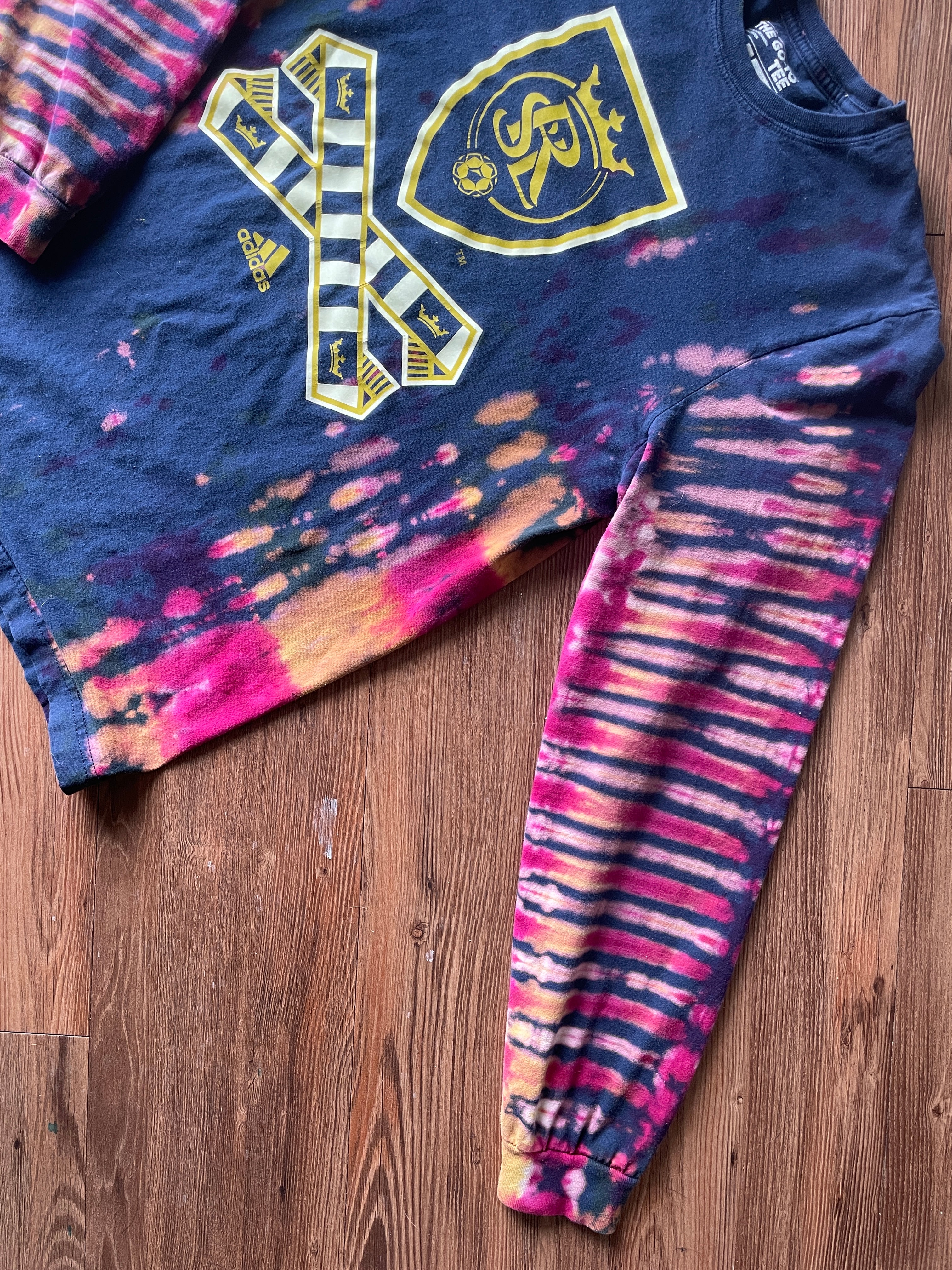 MEDIUM Men’s adidas Real Salt Lake Handmade Tie Dye T-Shirt | Navy Blue, Red, and Purple Long Sleeve Tee