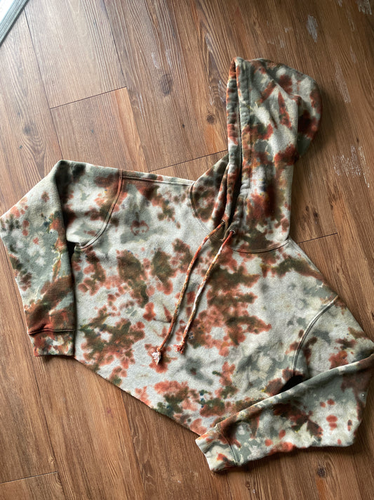 MEDIUM Women’s Olive Green Wild Fable Handmade Tie Dye Cropped Sweatshirt | Green and Orange Earth Tones Long Sleeve Hoodie