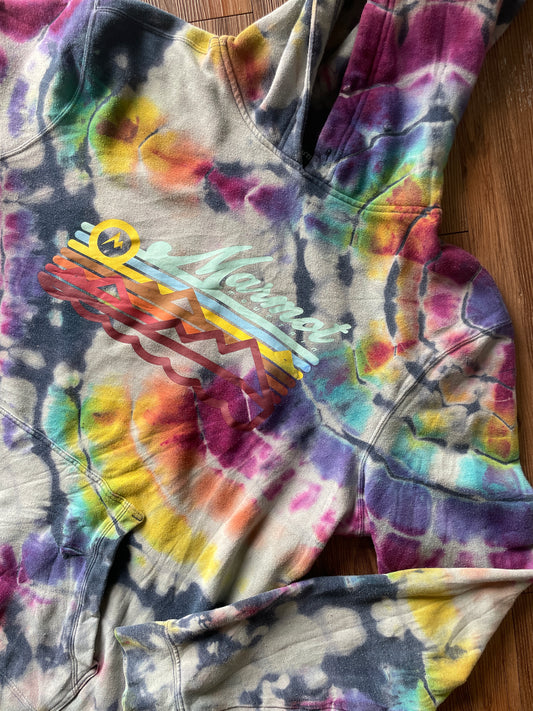 LARGE Men’s Marmot Coastal Mountain Handmade Geode Tie Dye Hoodie | Pastel Rainbow Long Sleeve Sweatshirt