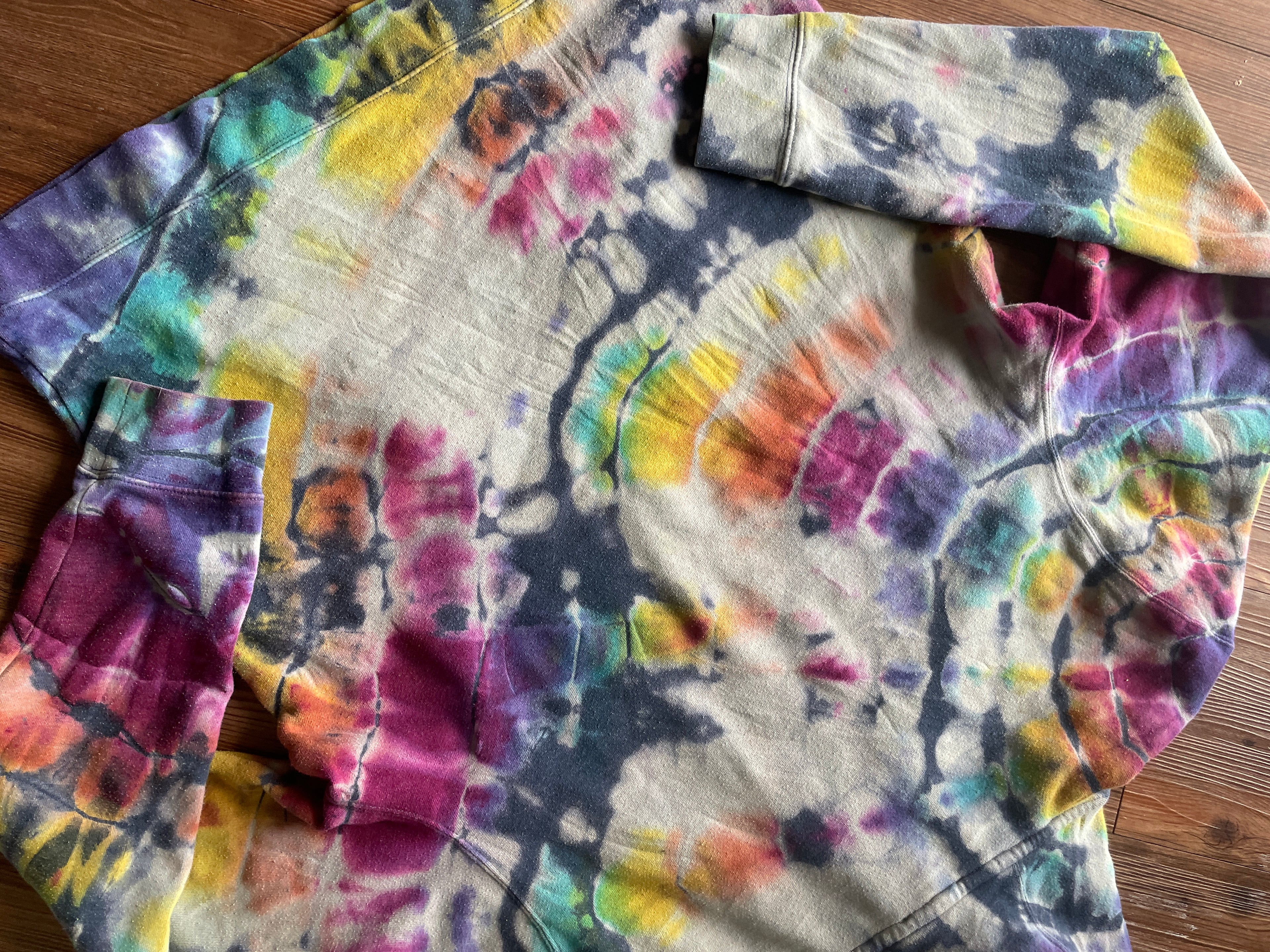 LARGE Men’s Marmot Coastal Mountain Handmade Geode Tie Dye Hoodie | Pastel Rainbow Long Sleeve Sweatshirt