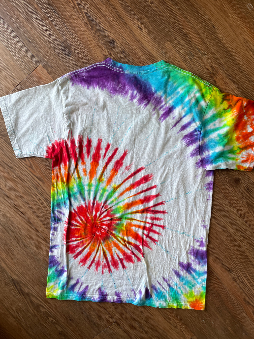 Large Men’s PROUD Handmade Tie Dye T-Shirt | LGBTQIA+ Pride Rainbow Spiral Tie Dye Short Sleeve