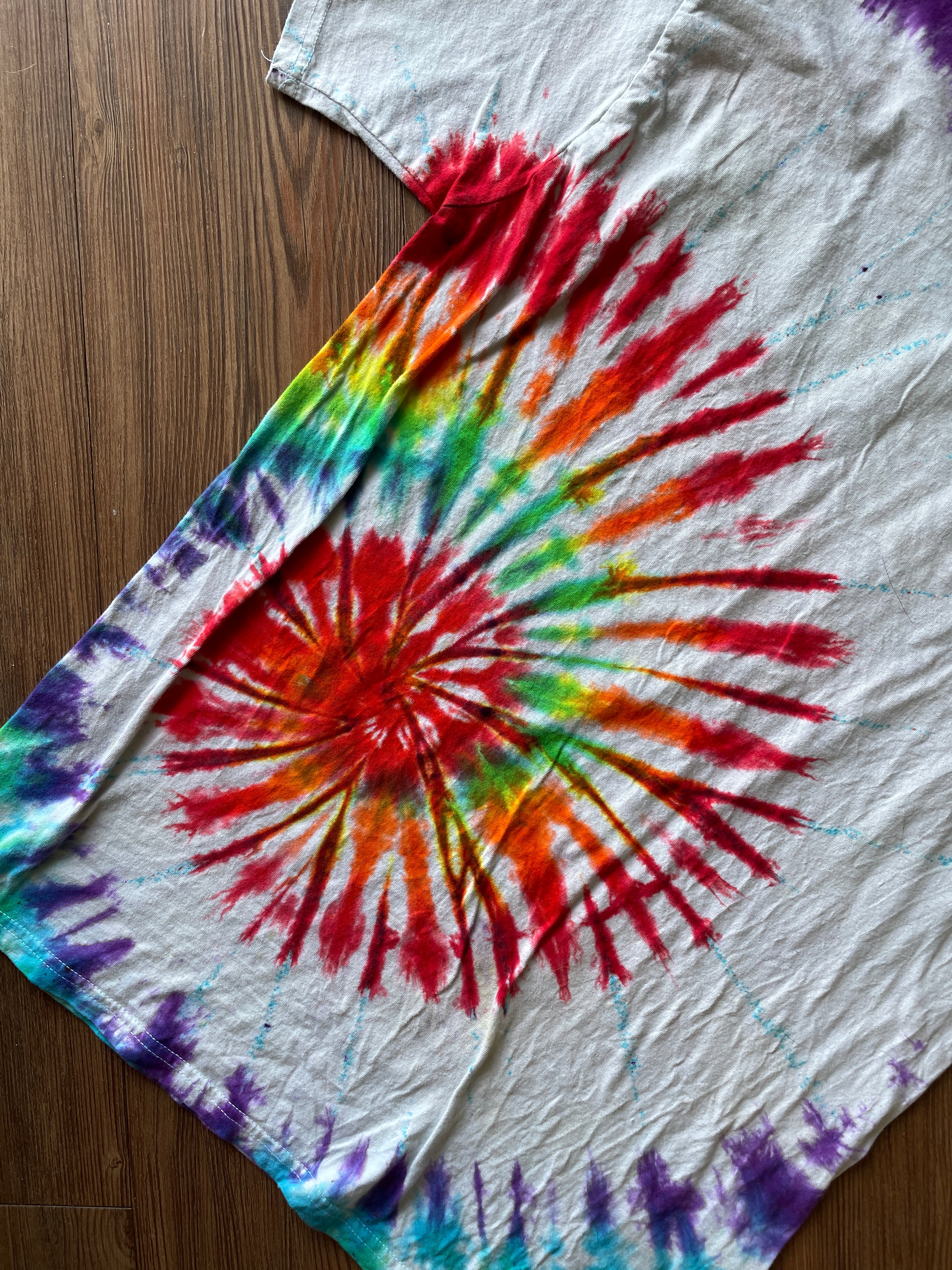 Large Men’s PROUD Handmade Tie Dye T-Shirt | LGBTQIA+ Pride Rainbow Spiral Tie Dye Short Sleeve