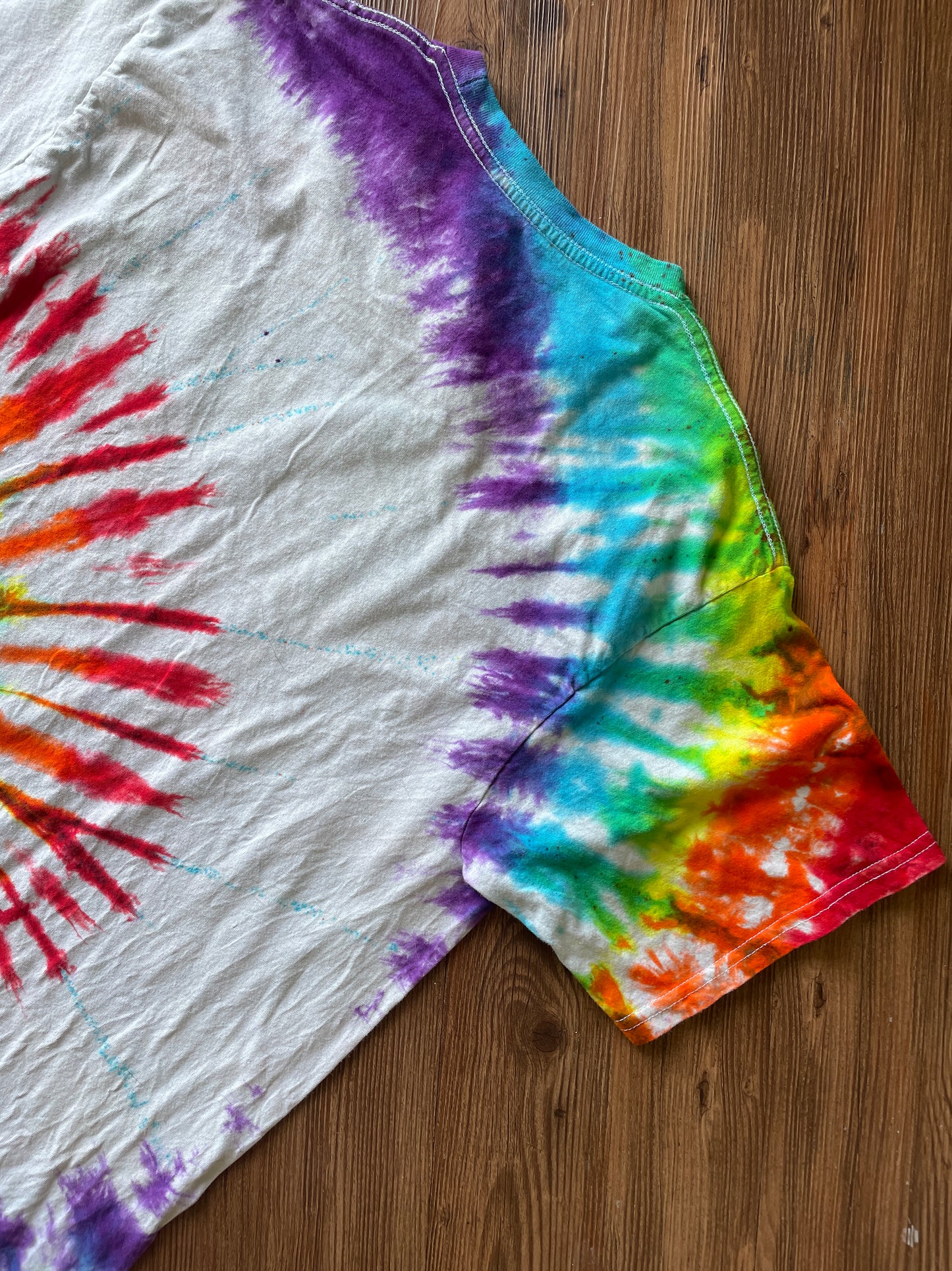 Large Men’s PROUD Handmade Tie Dye T-Shirt | LGBTQIA+ Pride Rainbow Spiral Tie Dye Short Sleeve