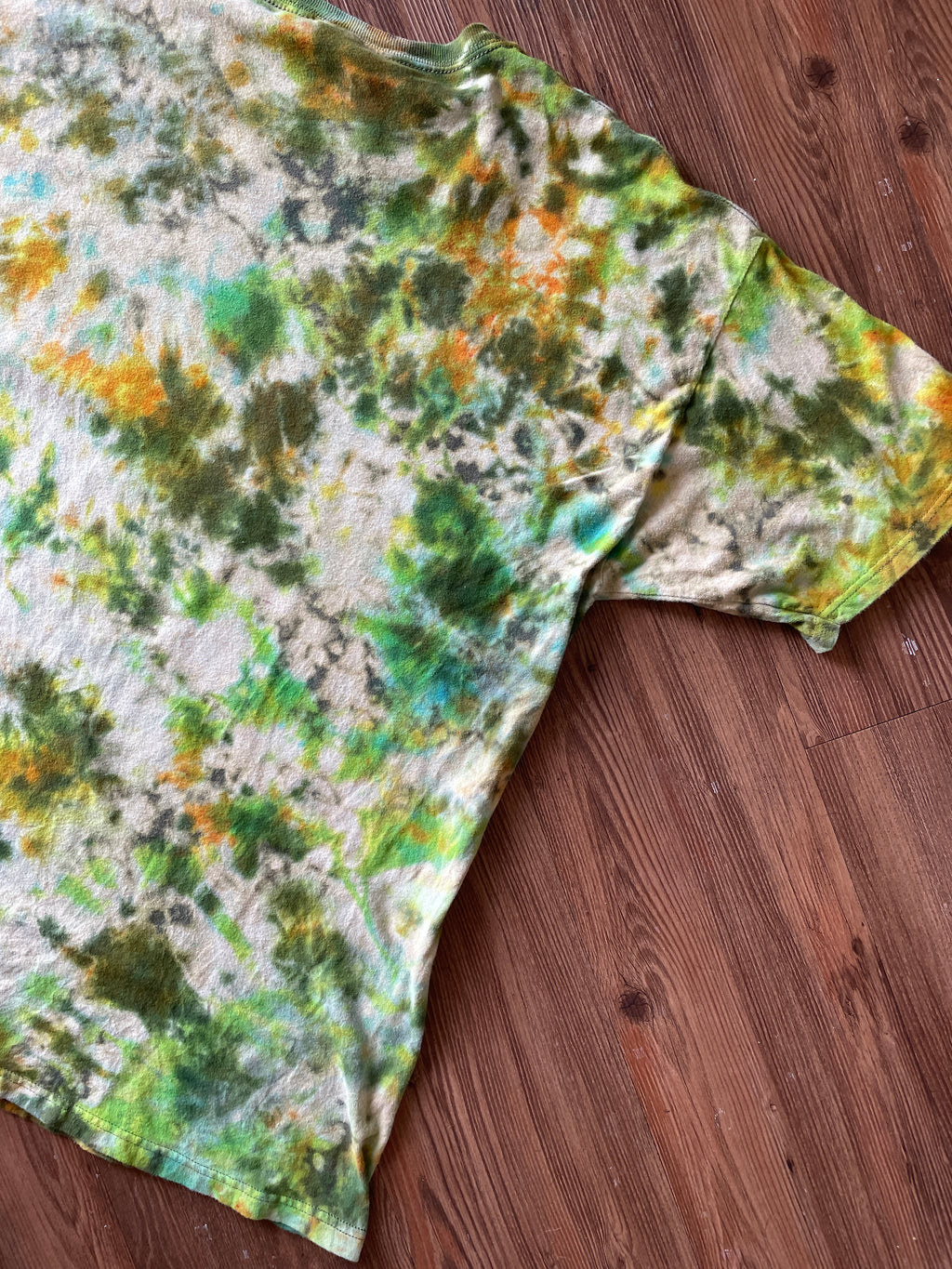 XL Men’s Keep Calm and Play Dead Handmade Tie Dye T-Shirt | Colorado Tourism Earth Tones Crumpled Bleach Dye Short Sleeve