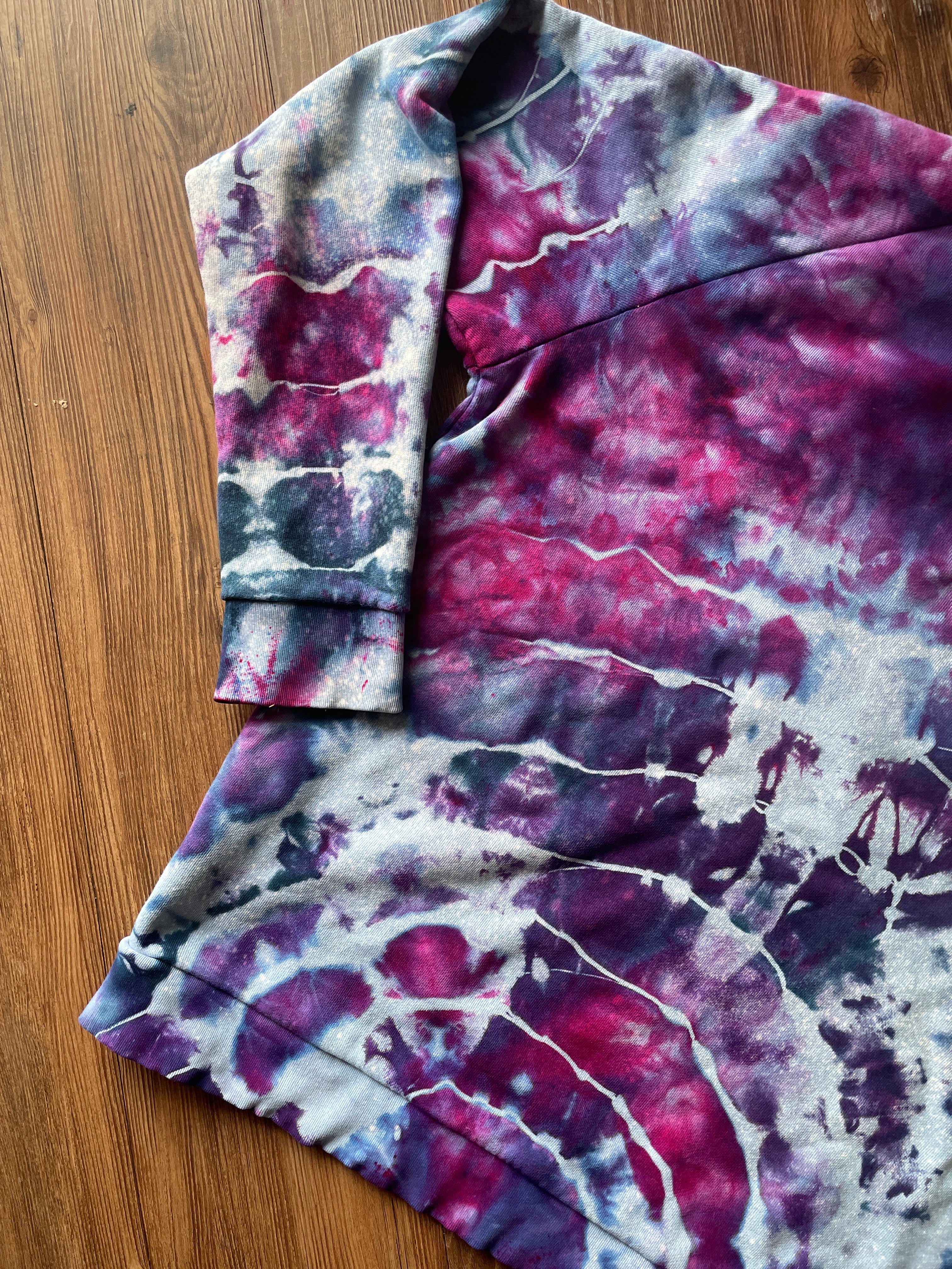 LARGE Men’s adidas Trefoil Handmade Galaxy Geode Tie Dye Crewneck Sweatshirt | Purple, Pink, and Blue Long Sleeve Sweatshirt