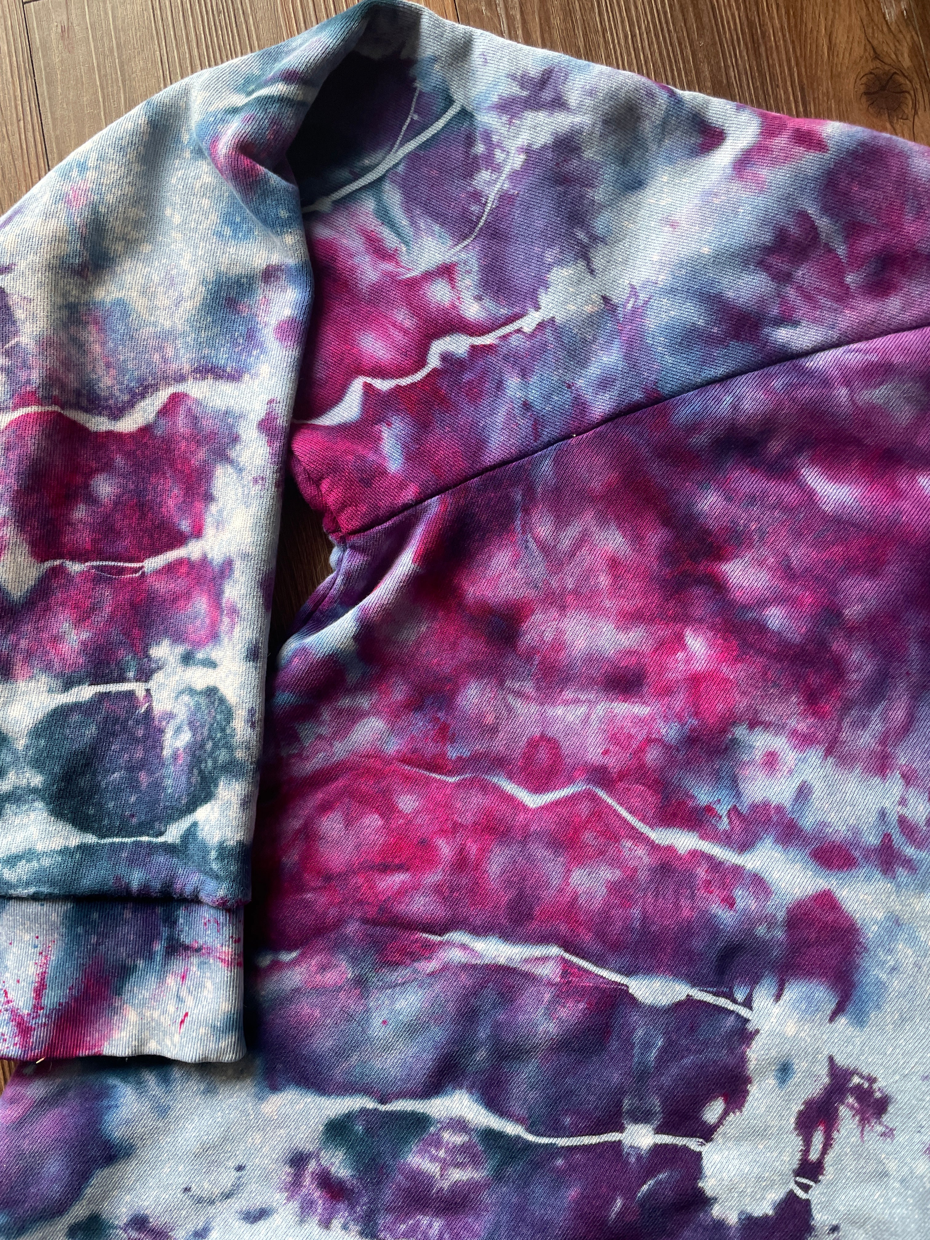 LARGE Men’s adidas Trefoil Handmade Galaxy Geode Tie Dye Crewneck Sweatshirt | Purple, Pink, and Blue Long Sleeve Sweatshirt