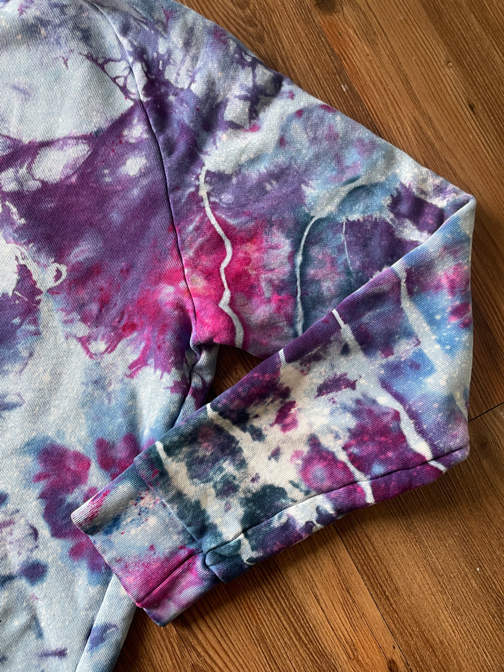 LARGE Men’s adidas Trefoil Handmade Galaxy Geode Tie Dye Crewneck Sweatshirt | Purple, Pink, and Blue Long Sleeve Sweatshirt