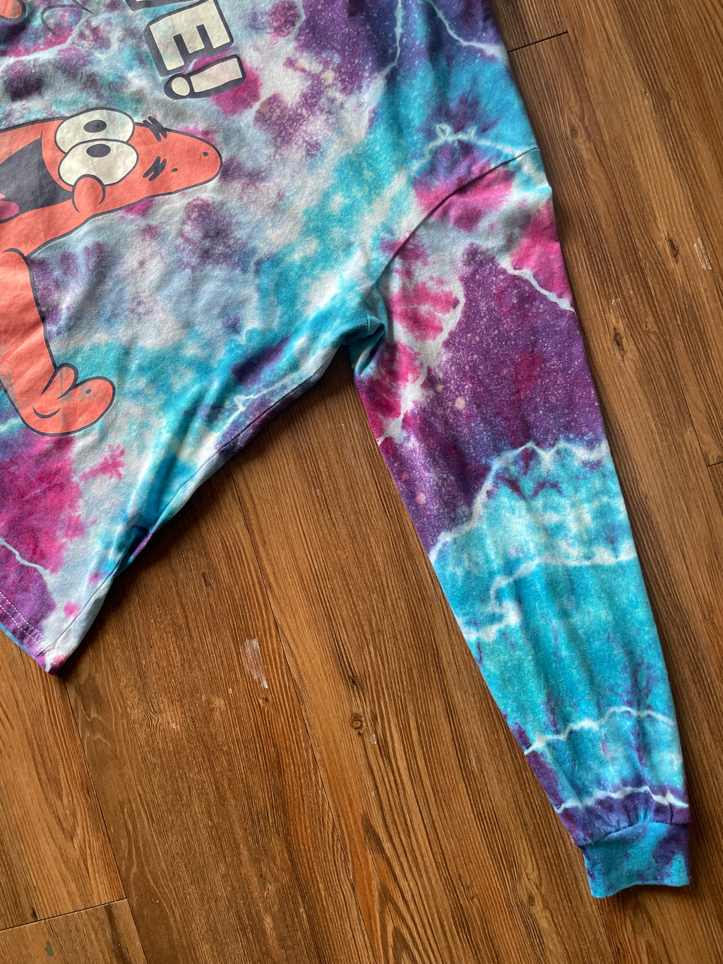 MEDIUM Unisex SpongeBob Squarepants High Five Handmade Galaxy Geode Tie Dye T-Shirt | Blue, Purple, and Pink Long Sleeve Tee