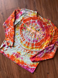 LARGE Men’s 90s Nickelodeon Characters Handmade Geode Tie Dye T-Shirt | Orange, Pink, and Yellow Long Sleeve Tee