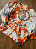 2XL Men’s Vans Skeleton Carefree Guaranteed Handmade Geode Tie Dye T-Shirt | Orange, Yellow, and Black Long Sleeve Tee