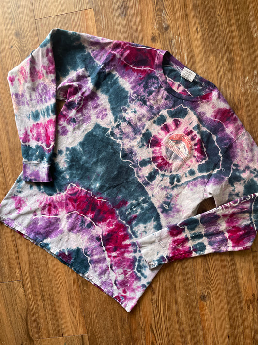 MEDIUM Men’s Yellowstone National Park Handmade Galaxy Geode Tie Dye T-Shirt | Blue, Purple, and Pink Long Sleeve Tee