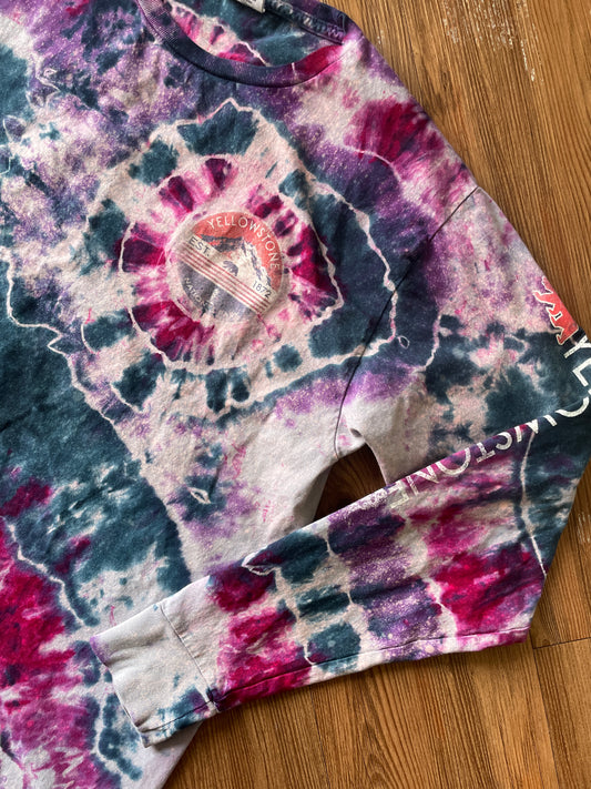 MEDIUM Men’s Yellowstone National Park Handmade Galaxy Geode Tie Dye T-Shirt | Blue, Purple, and Pink Long Sleeve Tee