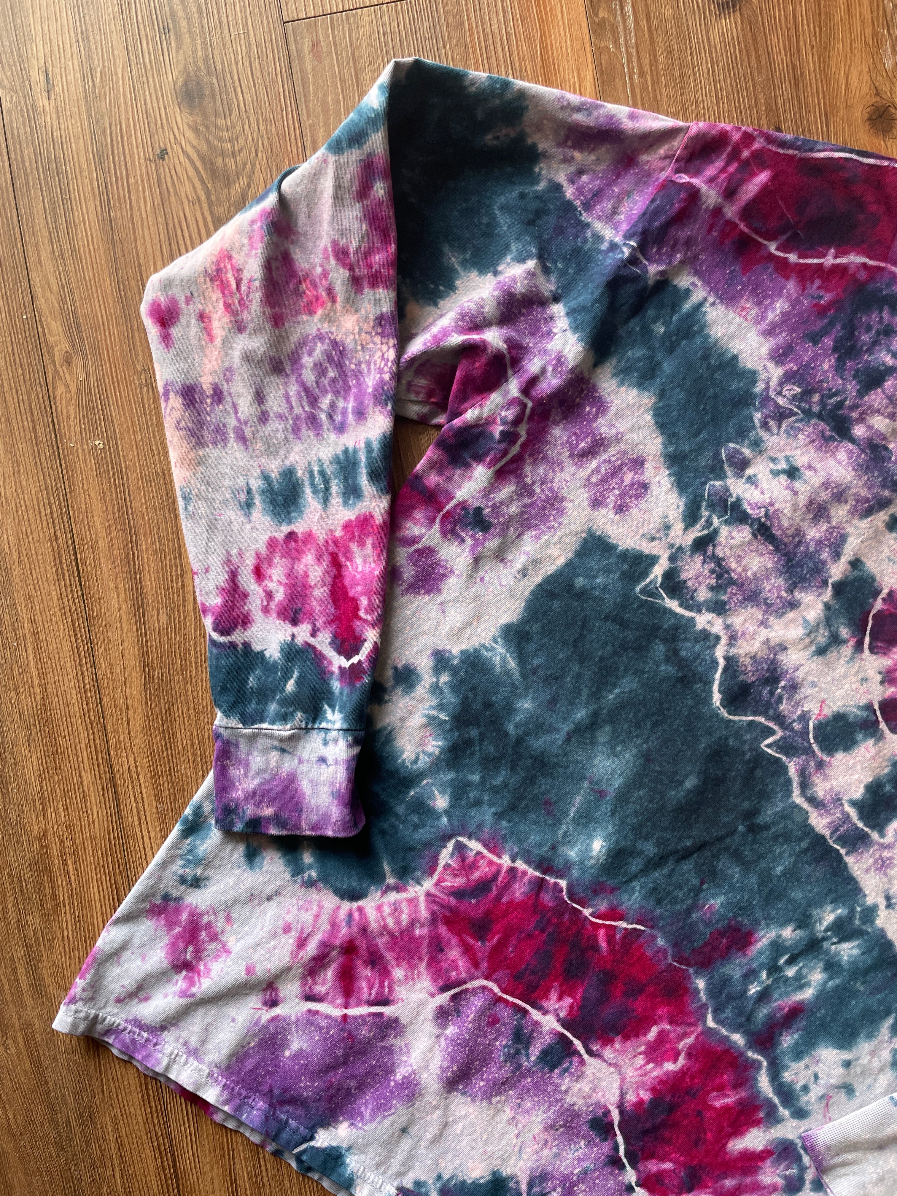 MEDIUM Men’s Yellowstone National Park Handmade Galaxy Geode Tie Dye T-Shirt | Blue, Purple, and Pink Long Sleeve Tee