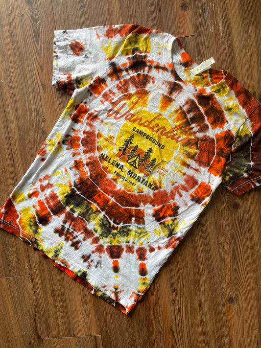 MEDIUM Men’s Wanderlust Campground Montana Handmade Geode Tie Dye T-Shirt | Red, Orange, and Black  Short Sleeve Tee