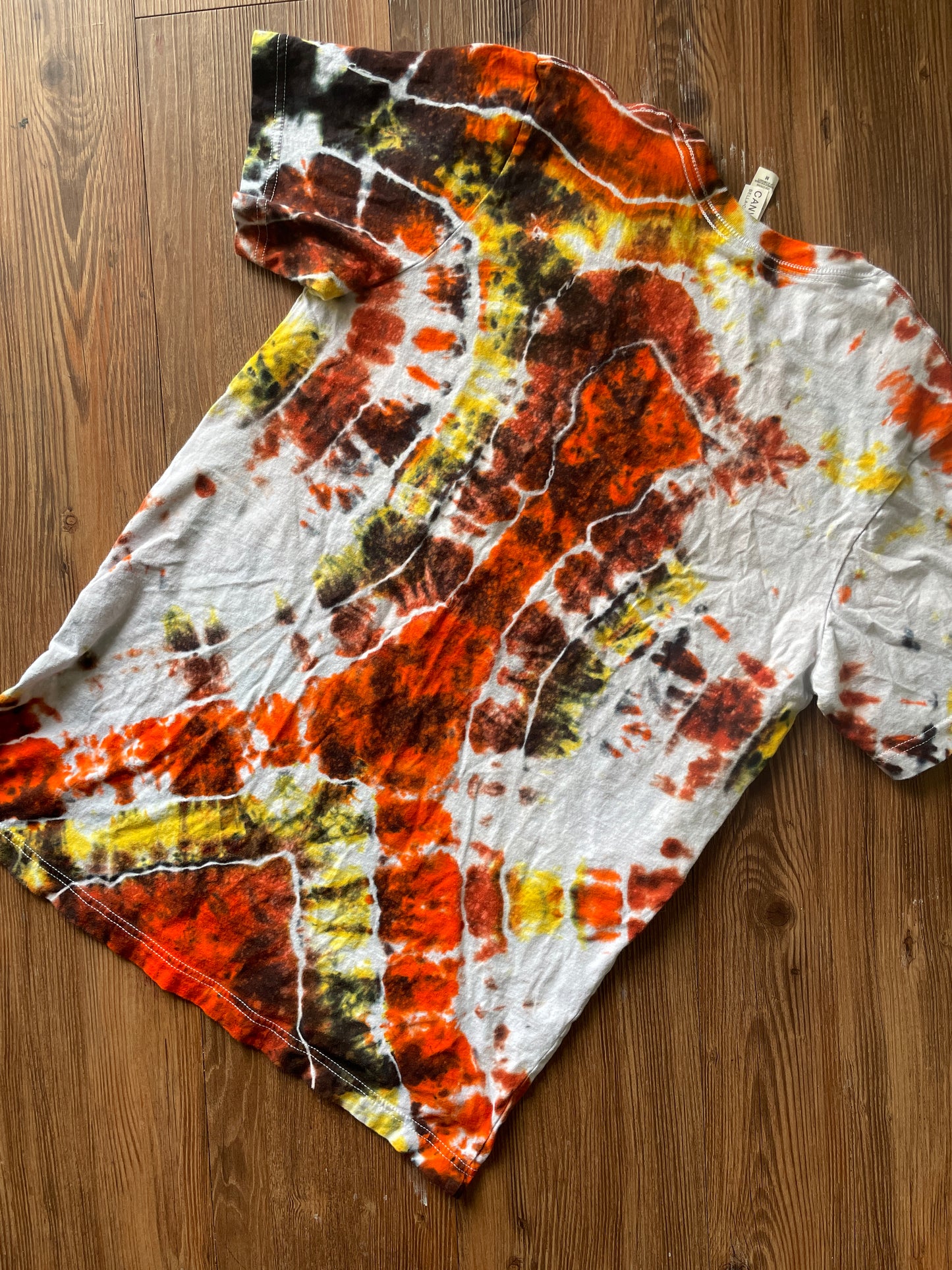 MEDIUM Men’s Wanderlust Campground Montana Handmade Geode Tie Dye T-Shirt | Red, Orange, and Black  Short Sleeve Tee