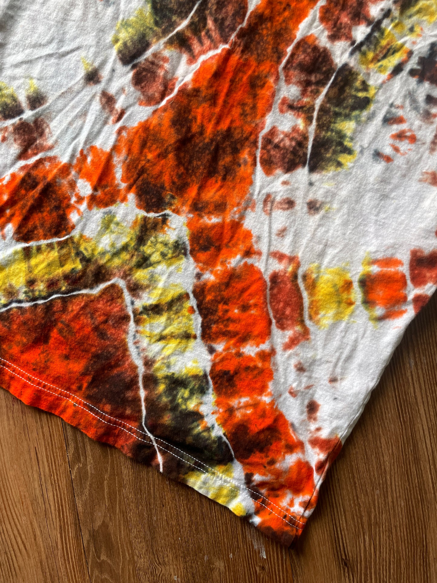 MEDIUM Men’s Wanderlust Campground Montana Handmade Geode Tie Dye T-Shirt | Red, Orange, and Black  Short Sleeve Tee