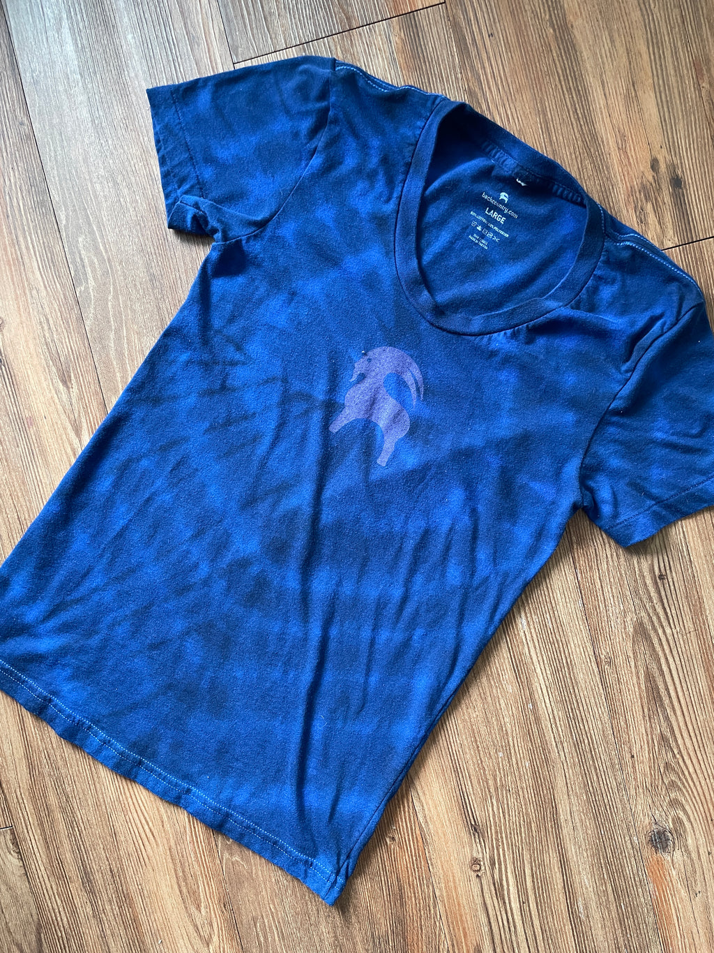SMALL Women's Backcountry Logo Handmade Tie Dye T-Shirt | One-Of-a-Kind Black and Blue Short SleeveTop