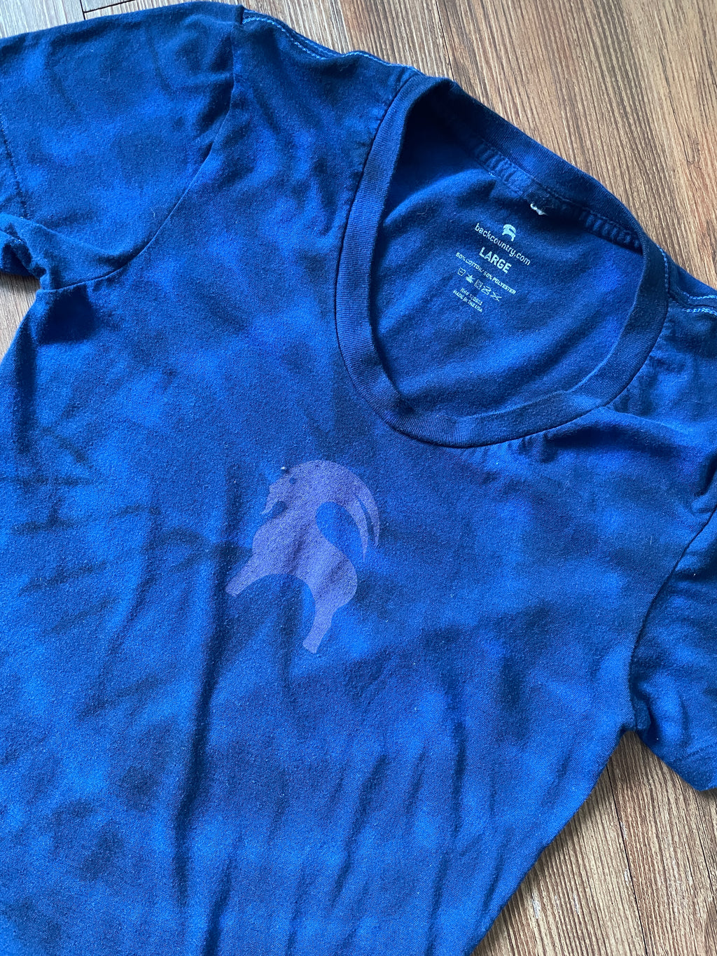 SMALL Women's Backcountry Logo Handmade Tie Dye T-Shirt | One-Of-a-Kind Black and Blue Short SleeveTop